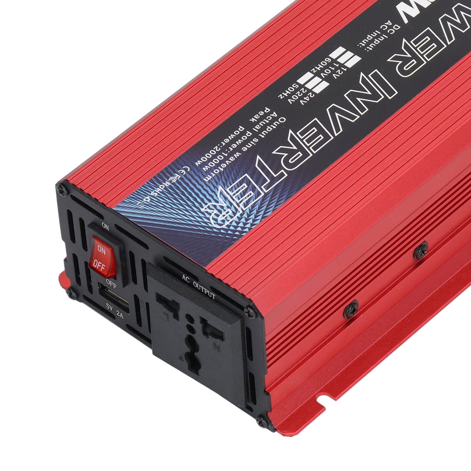 2000W Wechsel Richter, DC 12V zu AC Solar Outdoor Auto Inverter, Eingebauter Kühl Ventilator, Unendlich Variable Drehzahl-und Temperatur Regelungs Einstellungen (Rot)