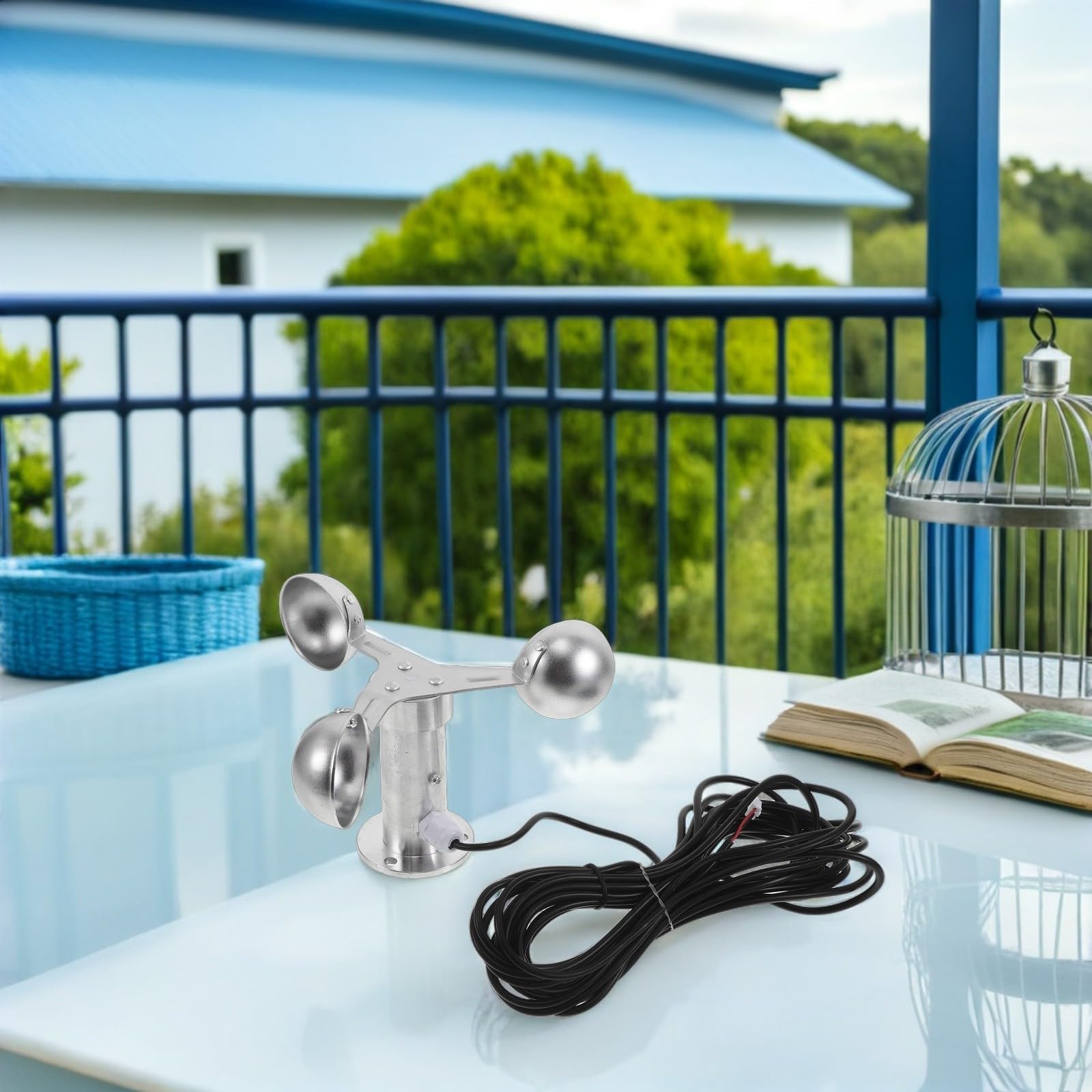 VALICLUD Sensore di Velocità del Vento Piccolo con Generazione a Due Fili, Alta Sensibilità, Misurazione Precisa della Velocità del Vento, Struttura in Lega di Alluminio e 3 Coppe