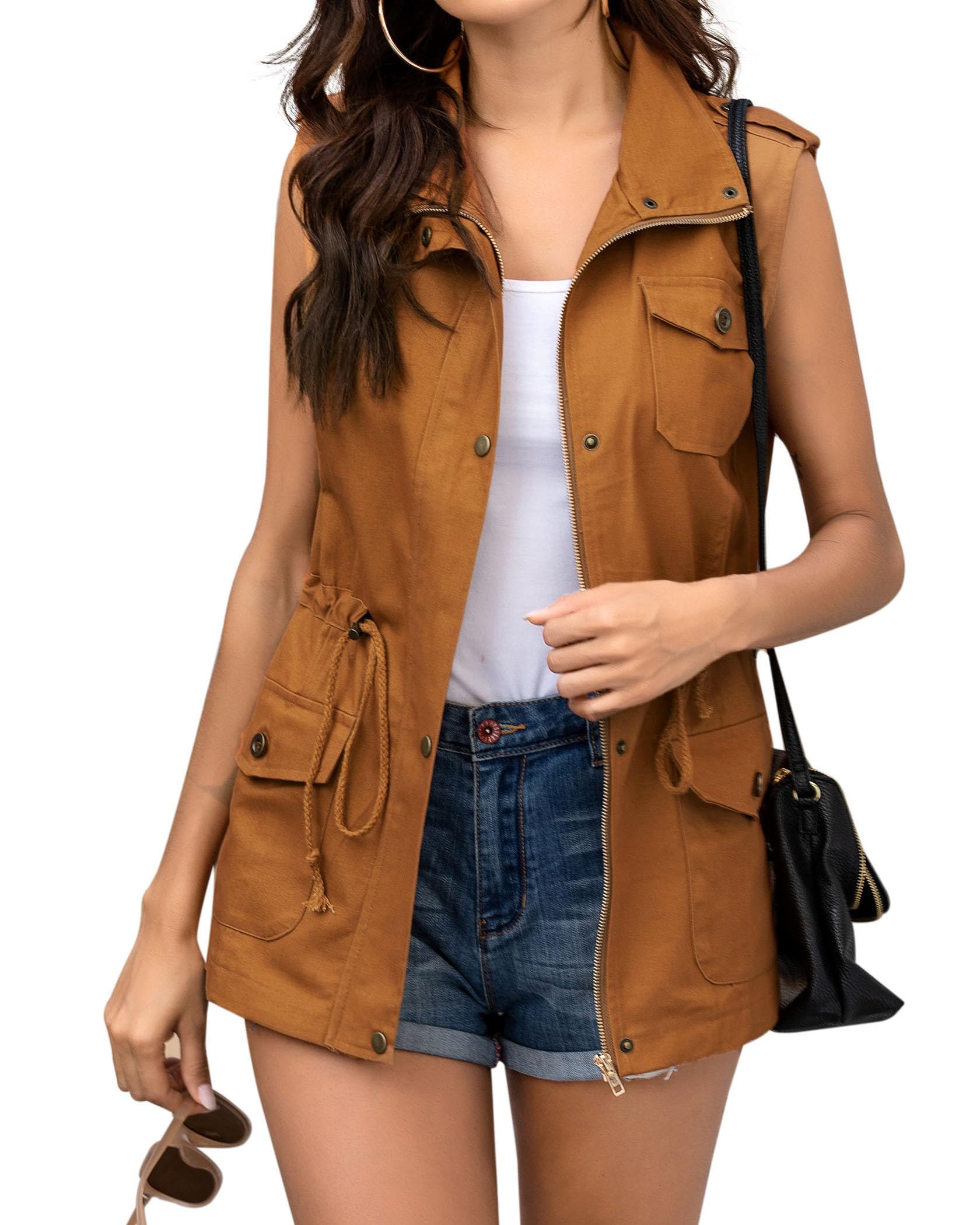 BeyoveWomens Lightweight Sleeveless Military Anorak Cargo Vest No Hood