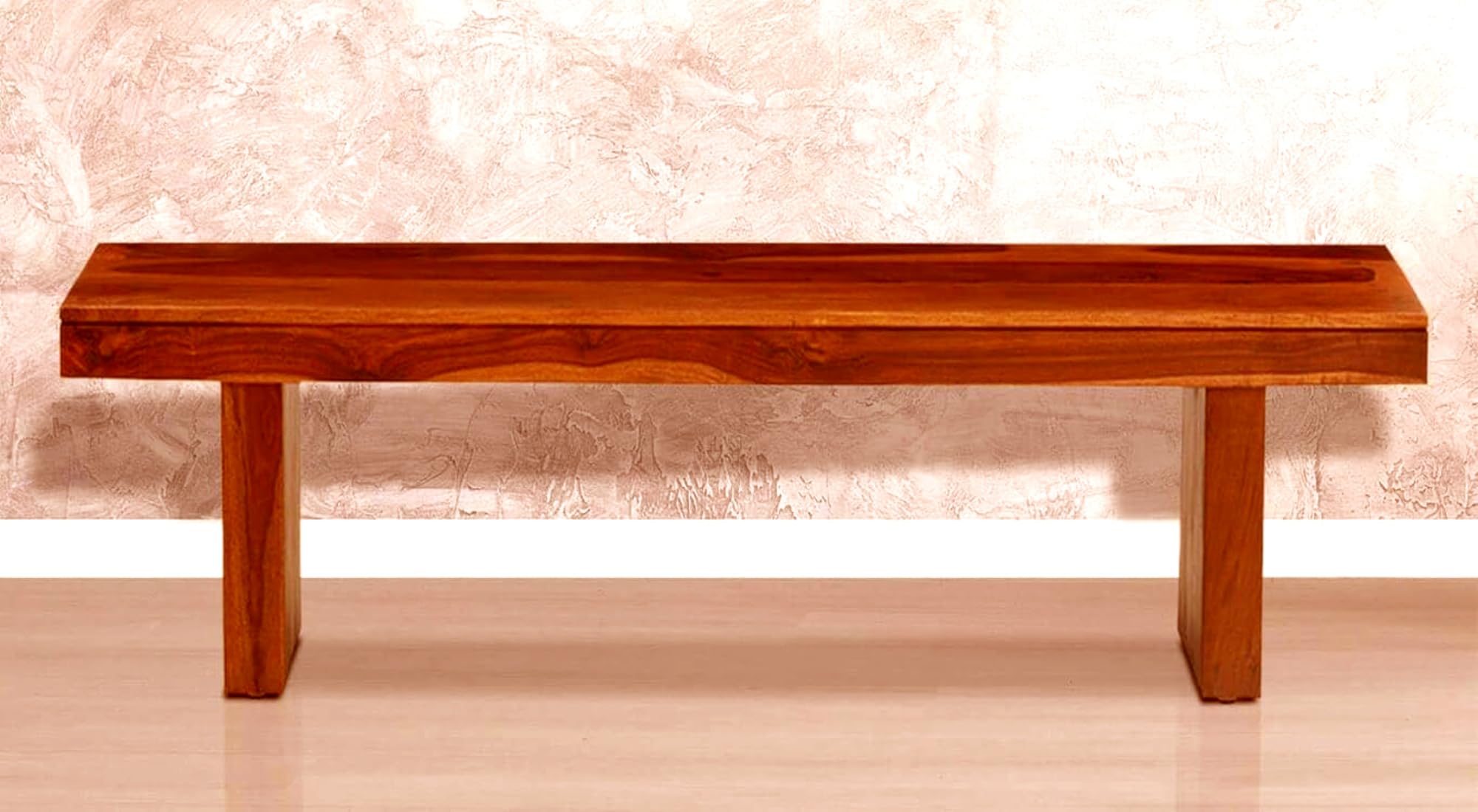 WIPROWOOD Sheesham Wood 3 Seater Dining Table Bench for Living Room with Natural Brown Finish