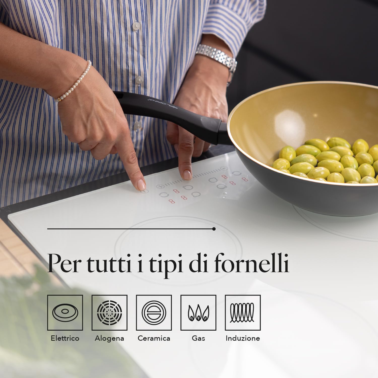 FLORINA AMVEGAN Padella in alluminio WOK 28 cm I Alta durata I Rivestimento in ceramica all'olio d'oliva I Facile da cucinare e da lavare I Per tutti i tipi di piano cottura I Design originale