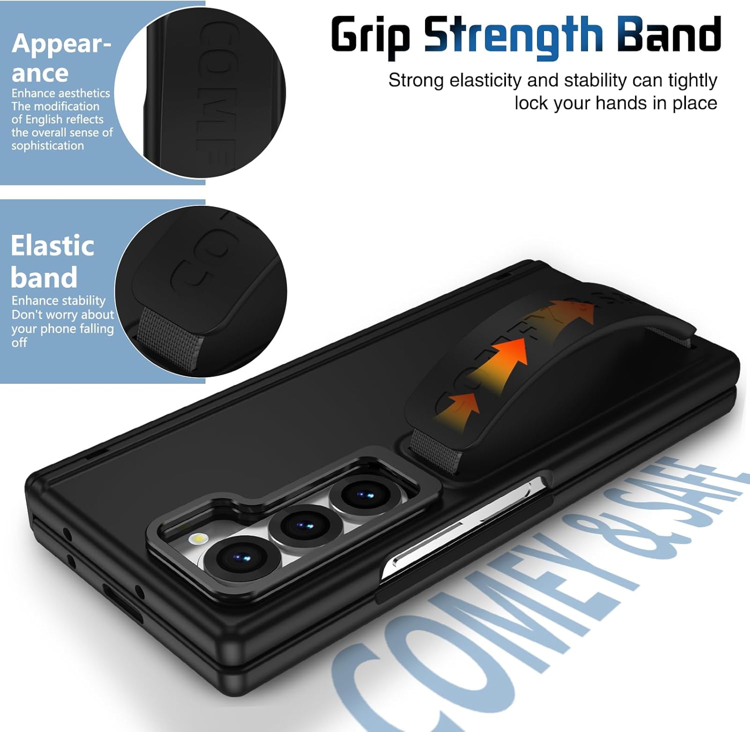 Flip Case for Samsung Galaxy Z Fold 6 Case with Screen Protector, Hidden Kickstand & Wrist Strap,Rugged Shockproof Hinge Protection Wrsitband Cover (Black)