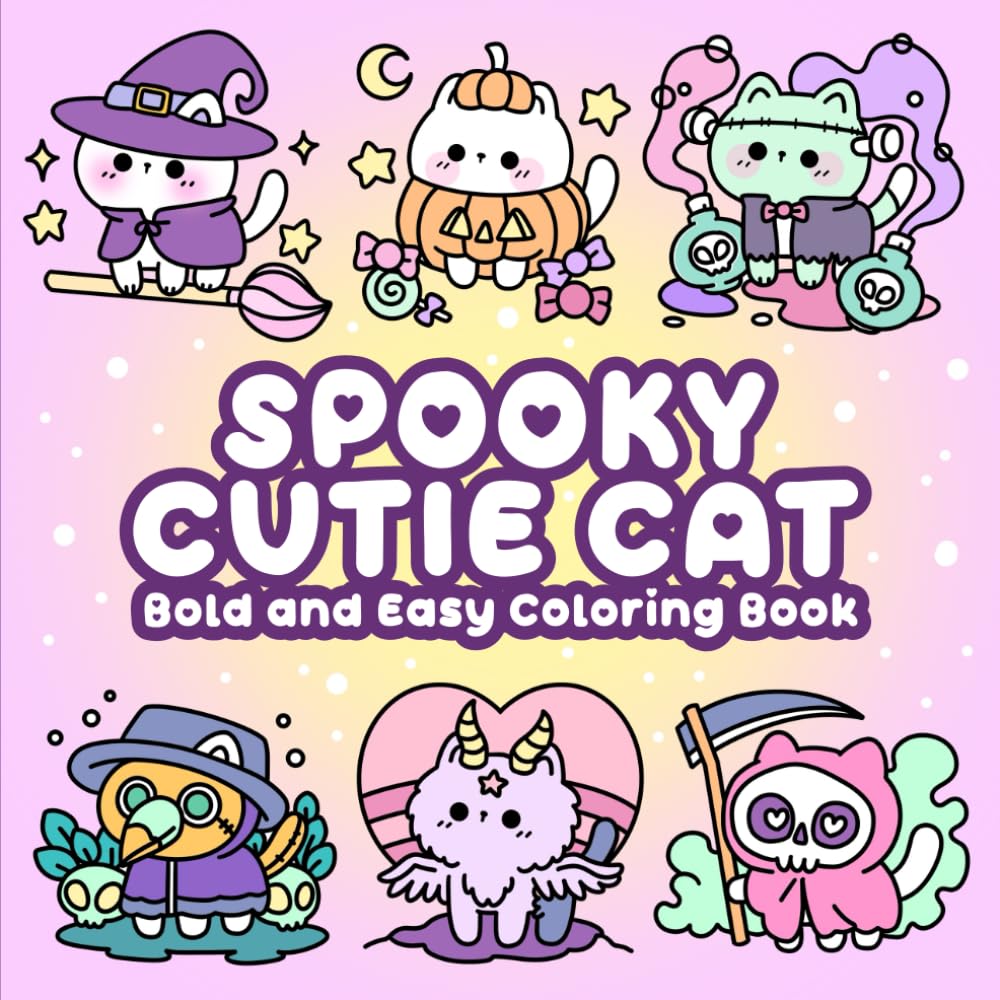 Spooky Cutie Cat Bold and Easy Coloring book: Kawaii Halloween coloring Book , Cute and Spooky Cat Simple Coloring Pages for Adults and Teens