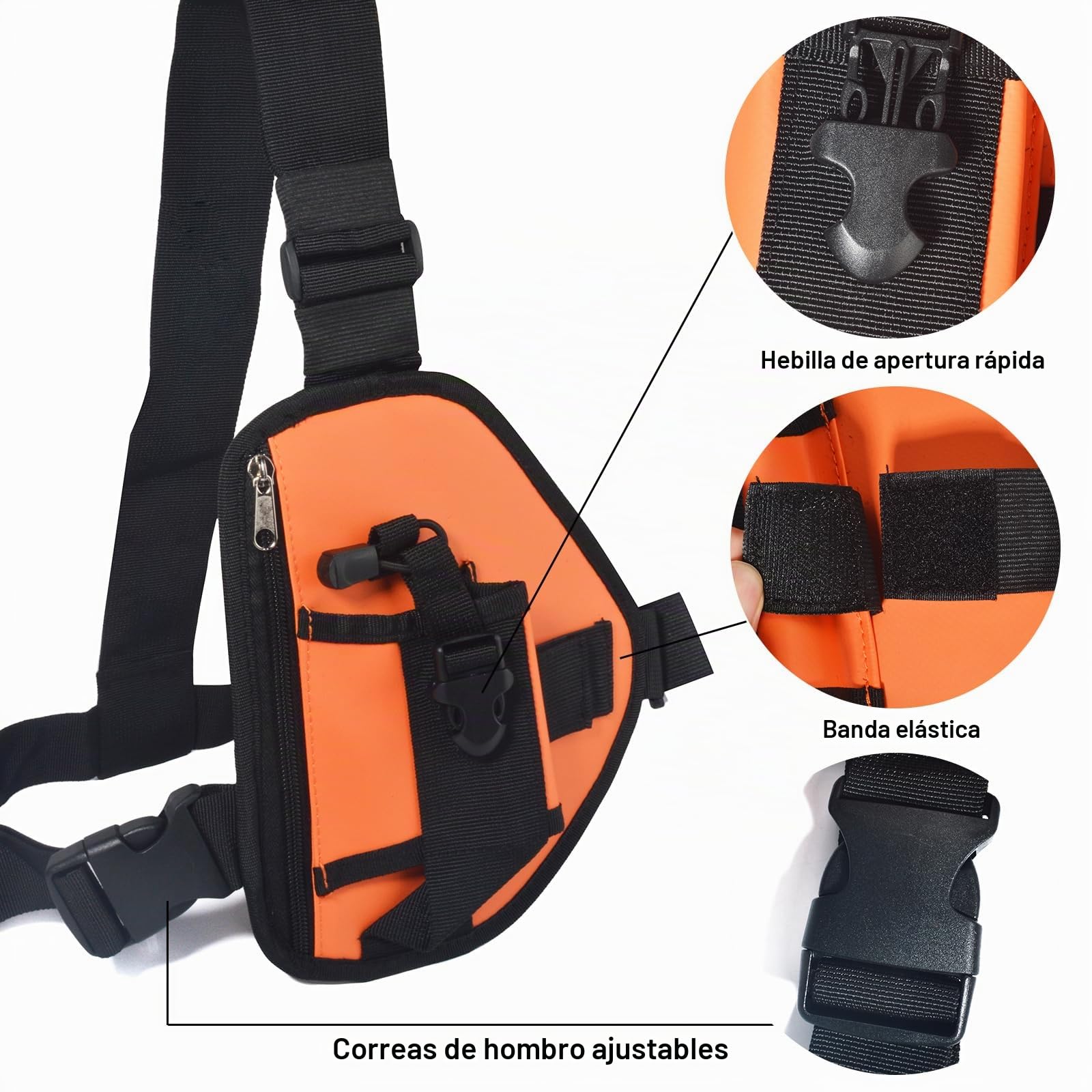 UAYESOK Funda Walkie Talkie, Arnés para el Pecho de Radio, Torácico Táctico, Bolsa Militar con Correa Ajustable para Radio Baofeng Motorola Icom Midland Kenwood (Naranja)