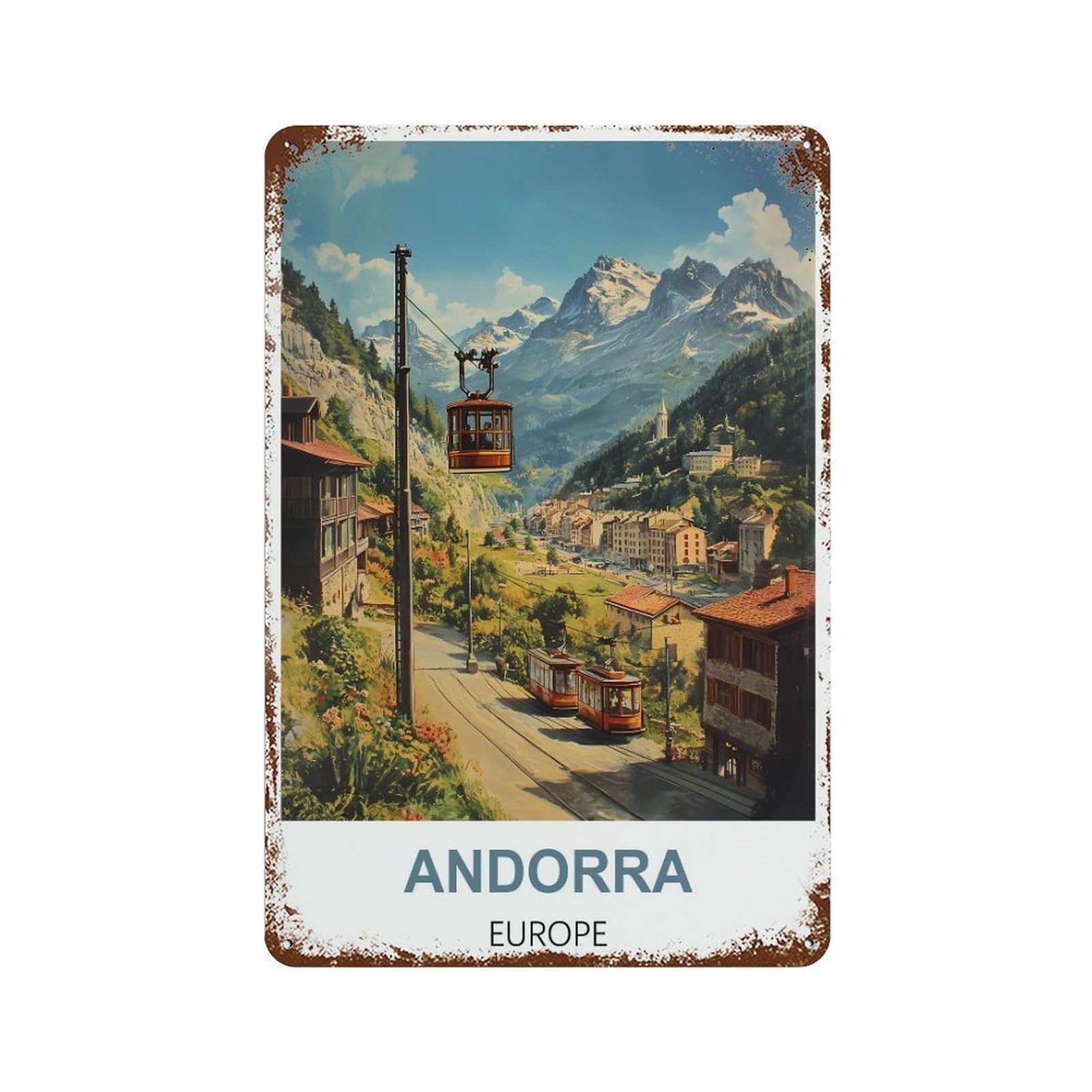 Andorra Europe Retro Design Tin Paintings Vintage Tin Sign 08x12inch(20x30cm) Wall Art for Home Office Bedroom Living Room Cafes Wall Decor