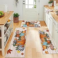 Vista 10 de U'Artlines - Juego de 3 alfombras de cocina de calabaza de otoño con corredor, alfombras y tapetes de granja de cosecha, alfombras de piso de cocina