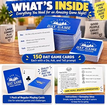 Family Edition Card Game, Funny Card Games for Kids Teens and Adults, Highest Rated Card Games Style Party Play with 150 Do Ask Tell Prompt Cards