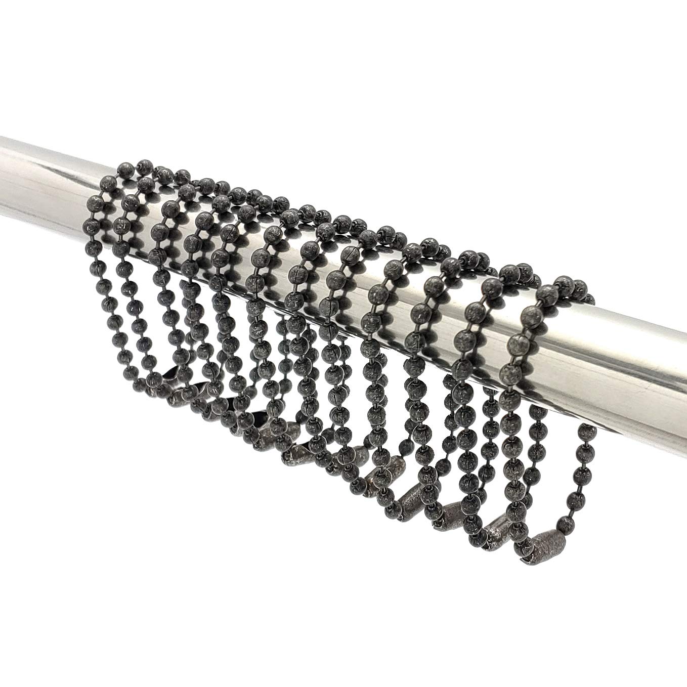 Antique Nickel Shower Curtain Hooks, 6 Inch Ball Chain Design, 12 Pack Rust-Resistant Metal Curtain Rings for Bathroom Rods, Heavy Duty 4.5mm Shower Curtain Hangers