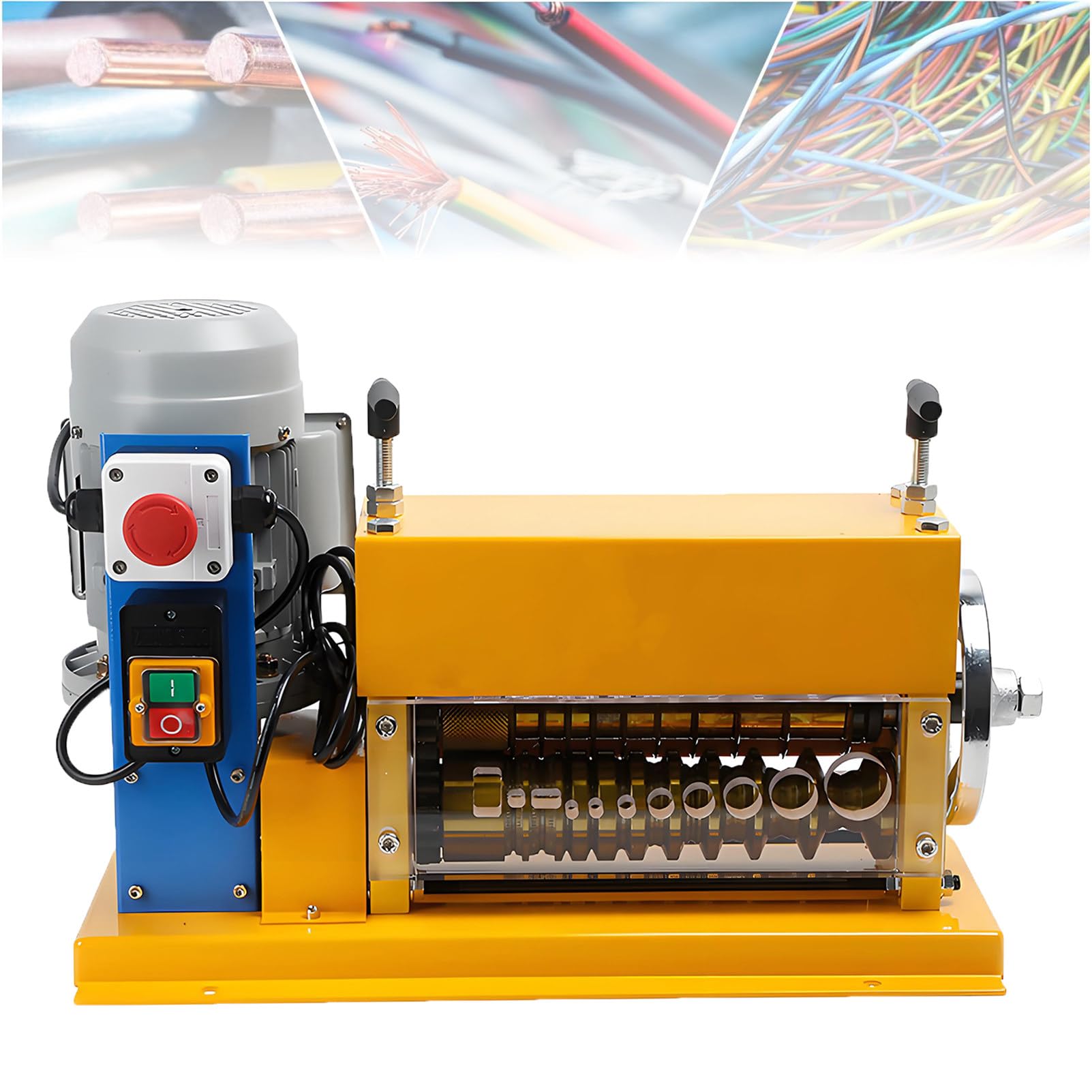 EpyGnom Electric Wire Stripping Machine Cable Stripper 1.5 to 38 mm, 370W Wire Stripper Tool with 11 Channels & 10 Blades, Emergency Stop Button, for Scrap Copper Recycling Yellow