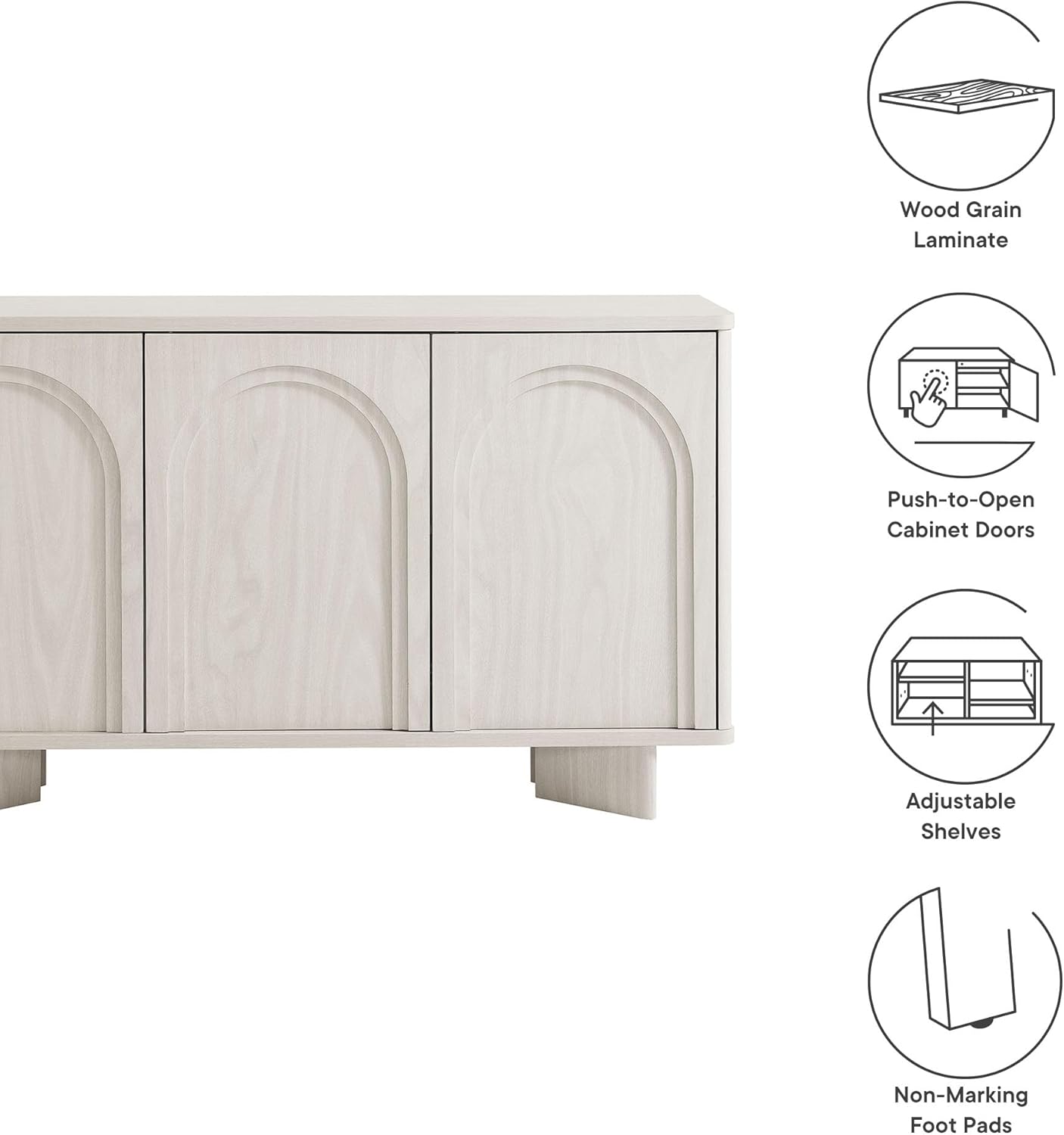 Modway Flux Arched Door Sideboard in White Wash - 55 Inch Freestanding 3-Door Buffet Credenza - Tall Media Console for Wall-Mounted TVs - Modern Accent Cabinet for Kitchen, Living Room, Hallway
