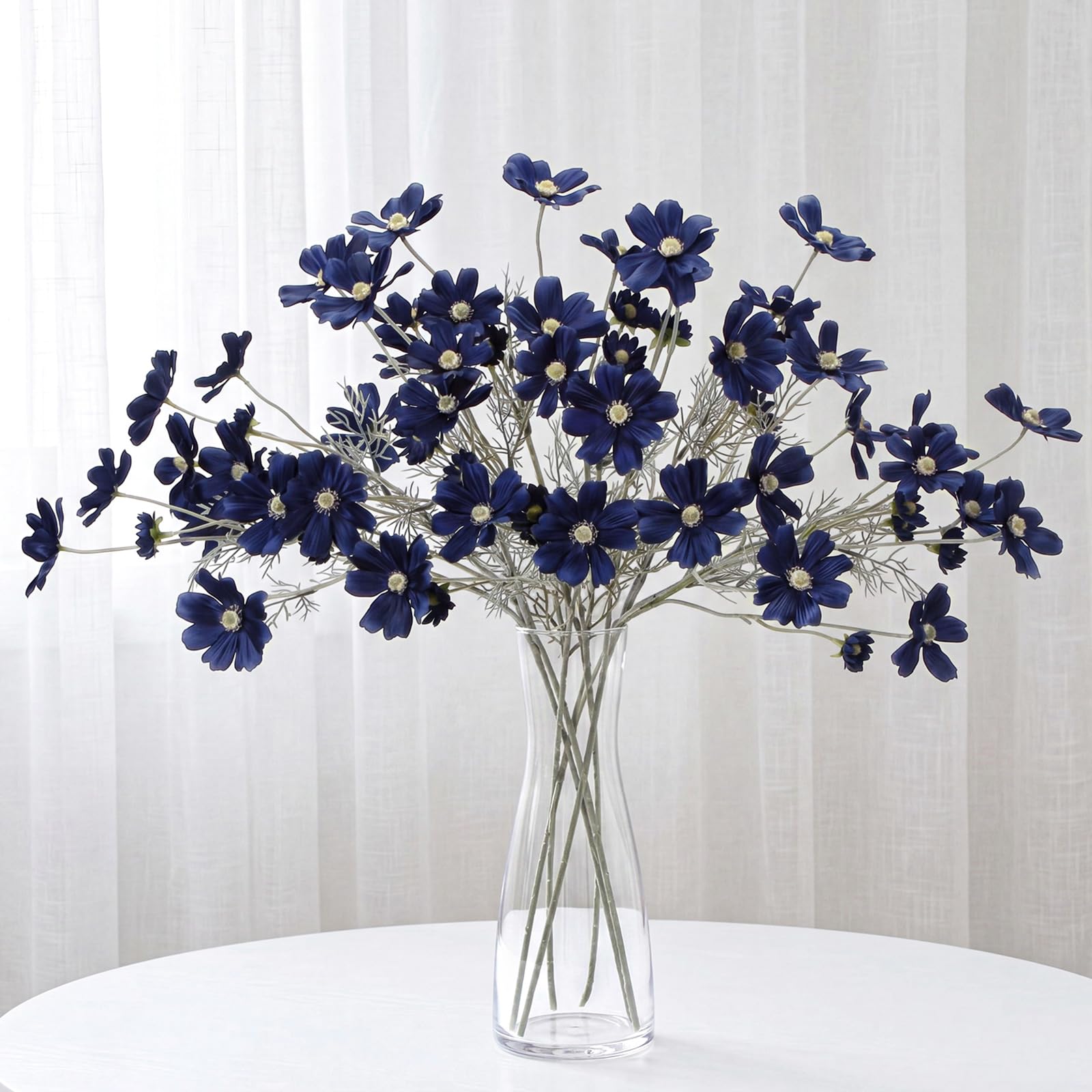 Photo 1 of Thiccywoov 12 Pcs Navy Blue Artificial Cosmos Flowers, 24" Silk