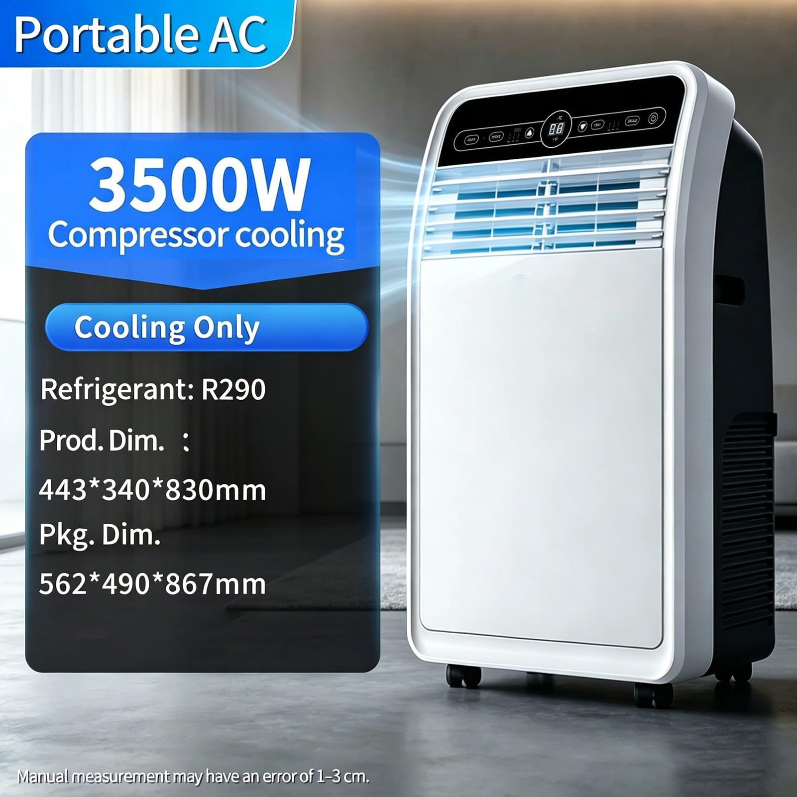 Condizionatore Portatile Da 12.000 BTU Con Telecomando, Unità Mobile 3-in-1 Per Soggiorno, Casa E Ufficio, Oscillazione A 180°, Timer 24 Ore, Kit Per Finestra Incluso