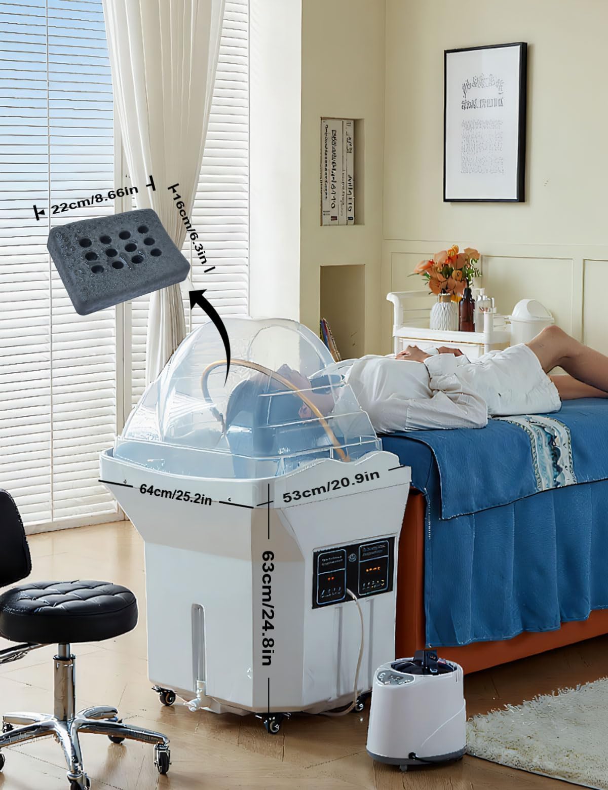 Head-spa dispositivo con cascata e massaggio idro-jet, vaschetta massaggiante professionale con cromoterapia a 7 colori, ideale per saloni, spa e casa (bianco)