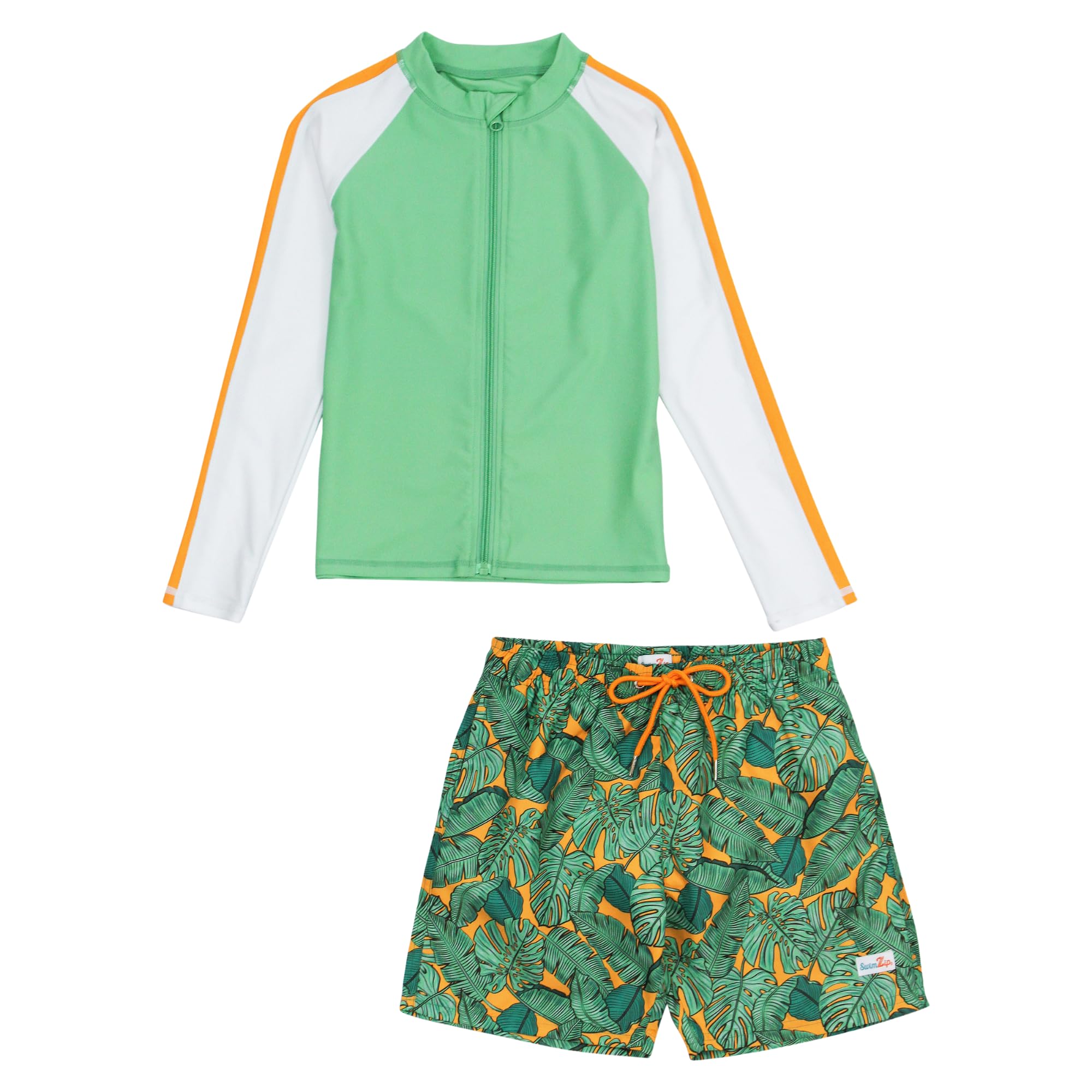 SwimZip Boys' Long Sleeve Rash Guard & Swim Shorts Set - UPF 50+ Sun Protection