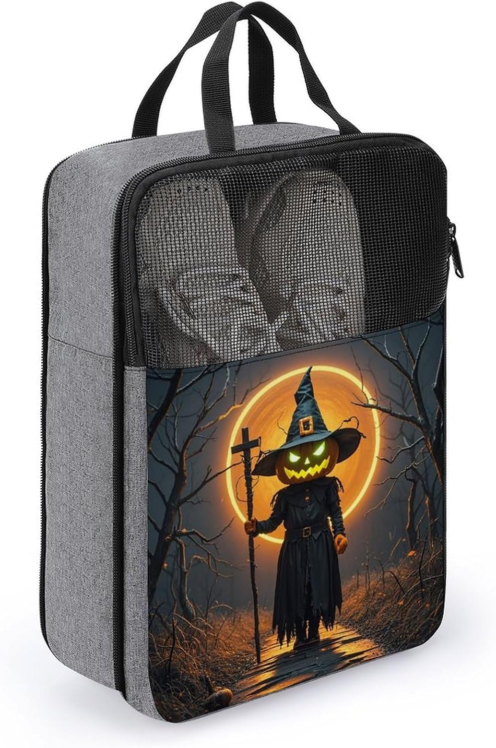 Pumpkin Monster Under The Moon Shoe Bag Travel Shoe Organizer with Zipper Golf Shoe Dust Bags for Man And Women Shoes Storage Pouch for Travel Waterproof Shoes Tote Sneaker Bags