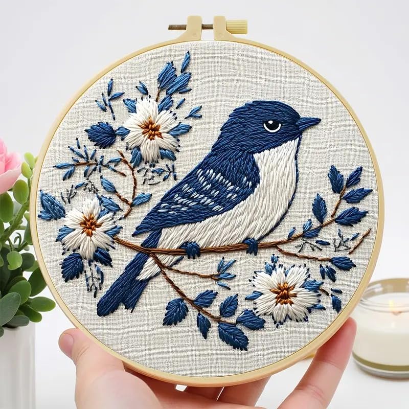 Image of Huacan Embroidery Kit for Beginners Adult, Include Embroidery Cloth Hoops Threads for Craft Lover Hand Stitch with Embroidery Skill Techniques