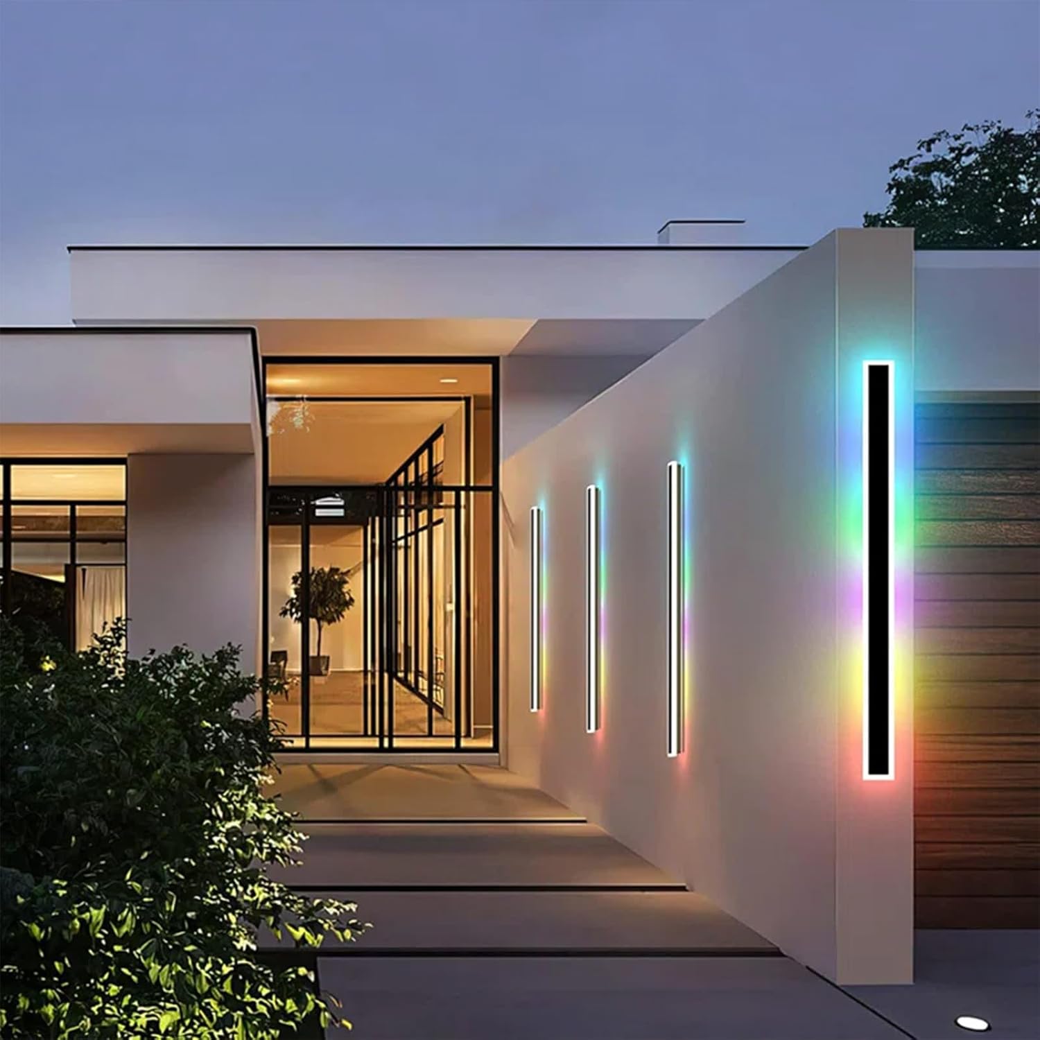 RGB Outdoor Wall Lights, Dimmable with Remote, Multicolor Colors and 100 Light Effects, Long Wall Sconce, Modern Linear Exterior Light Fixture, Waterproof, 1-Pack (RGB | 67")