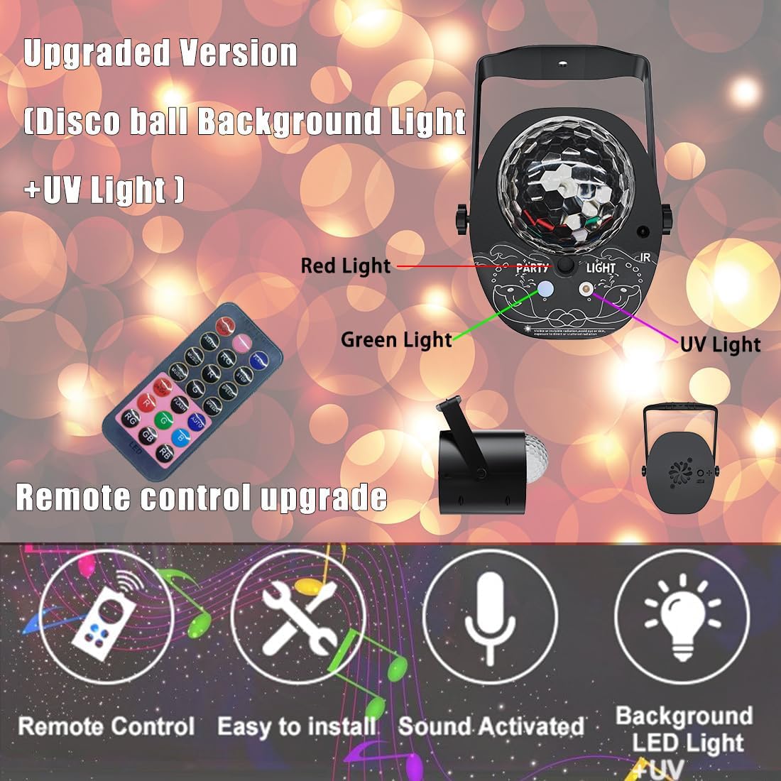 Party Light Magic Ball - Luce LED per discoteca laser, luce DJ con motivi multicolori e telecomando, adatta per compleanni, matrimoni e decorazioni per la casa