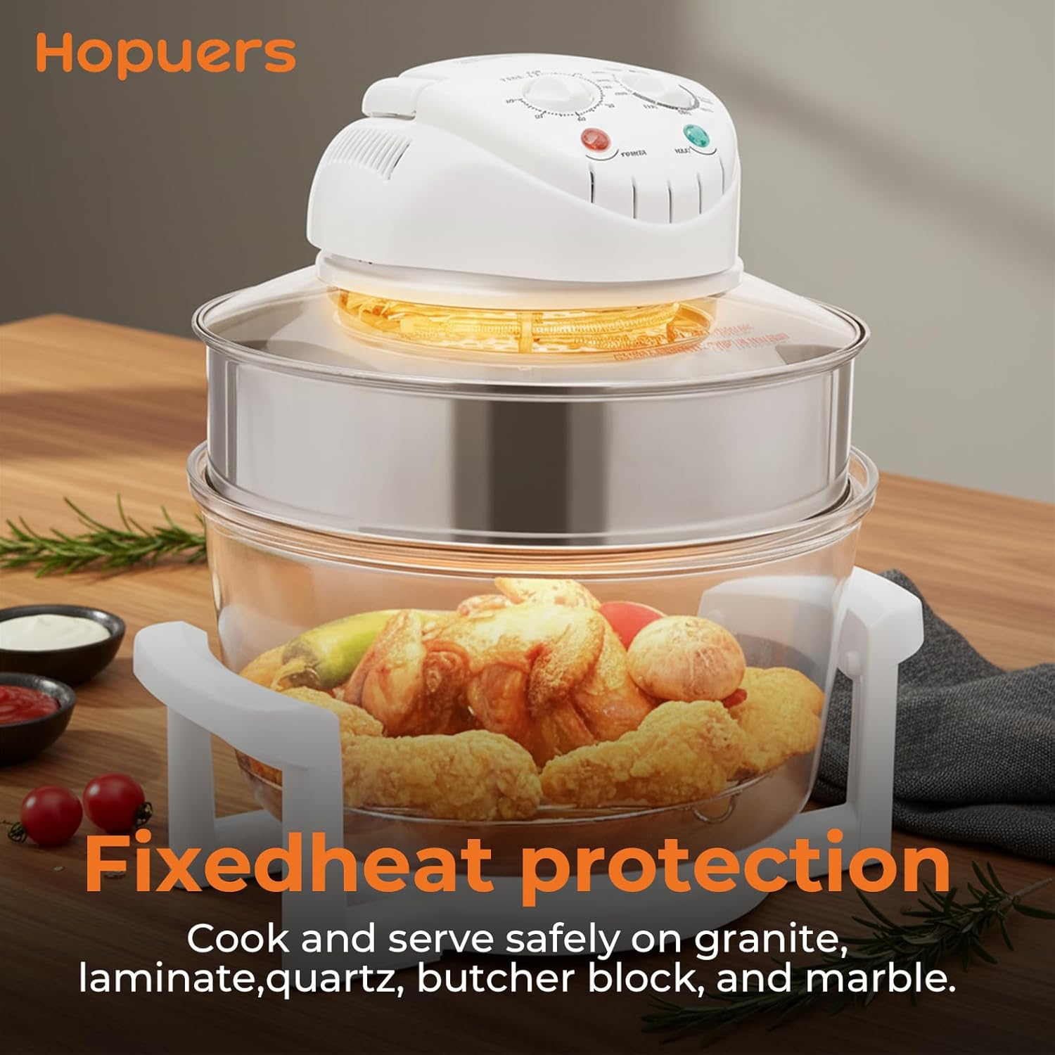 17L Turbo Air Fryer, Convection Oven, Oil-Less Electric Grill Roaster Bake Cooker, Portable Glass Air Fryer, Multifunction Cooker 360° Hot Air Fry/Roast, with Expansion Ring