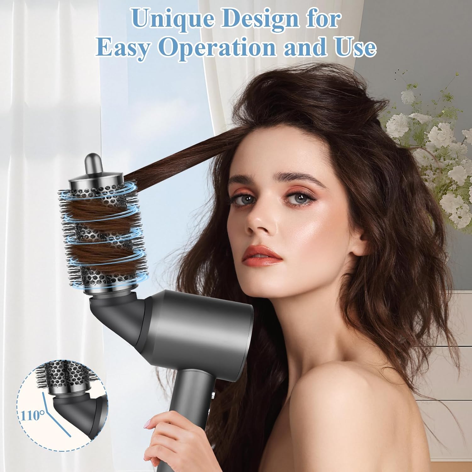Upgraded Connector Adapter with Large Round Volumizing Brush for Dyson Supersonic Hair Dryer, Round Brush and Adapter Attachment for Converting Hair Dryer for Airwrap, Grey