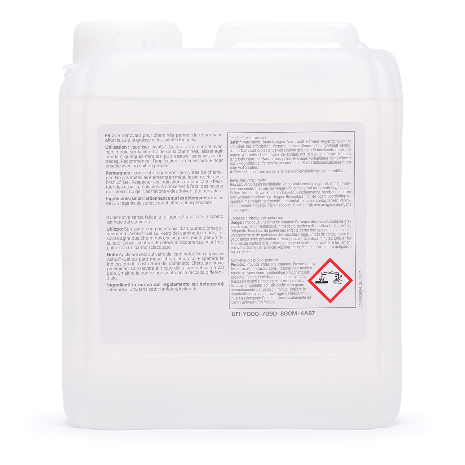 JEMAKO AshEx Kaminglasreiniger Set 2L Spezial-Gel für Ruß & Schmutz, inkl. Profituch & Wäschenetz
