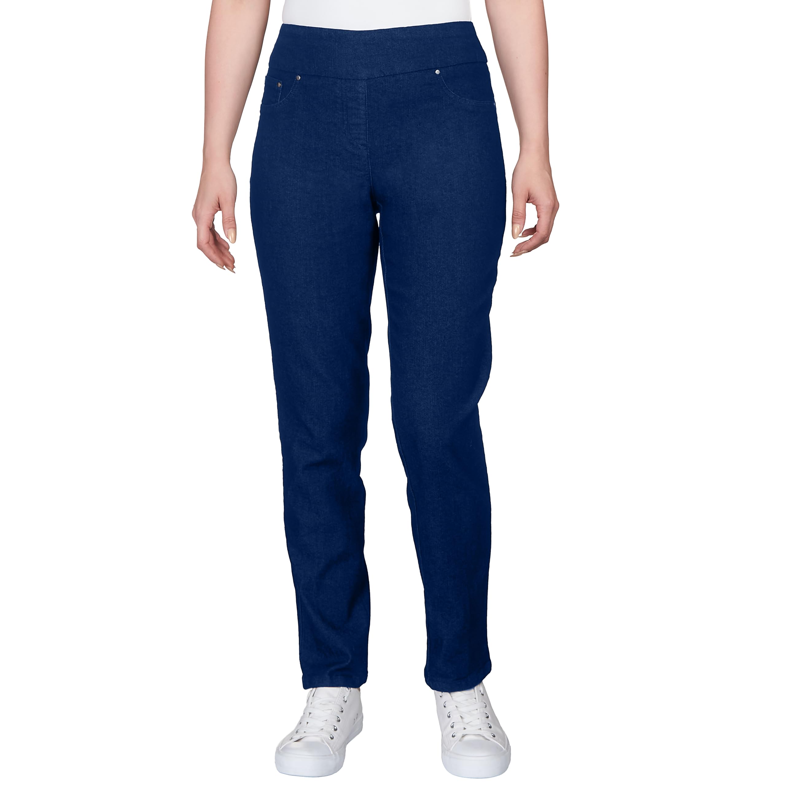 RUBY RD.Women's Mid-Rise Pull-on Straight Extra Stretch Light Weight Denim Pant Casual