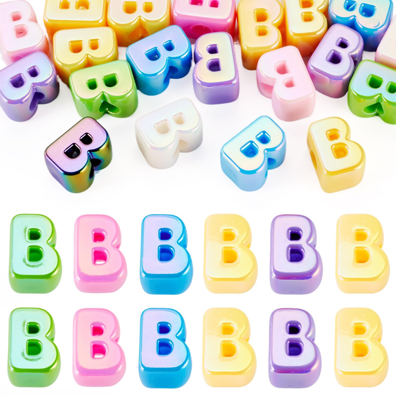 20Pcs Large Acrylic Letter Beads, Big Iridescent Letter Alphabet Beads, 3D Acrylic Letter Slide Bead Colorful Large Hole European Bead for Bracelet Necklace Name ID Craft
