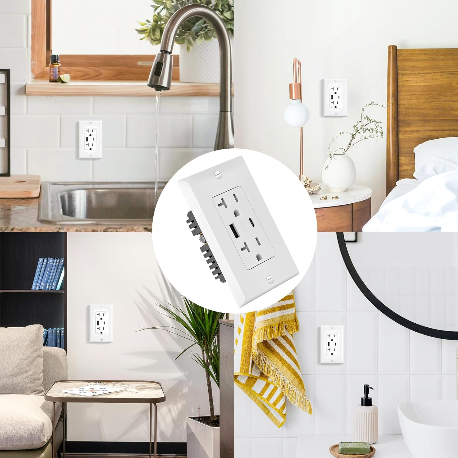 USB Outlet Receptacle, Tamper-Resistant Outlet with USB C & USB A Wall Charger Outlet, 5.0A Electrical USB Outlet, UL & CUL Listed, Wall Plate Included, White