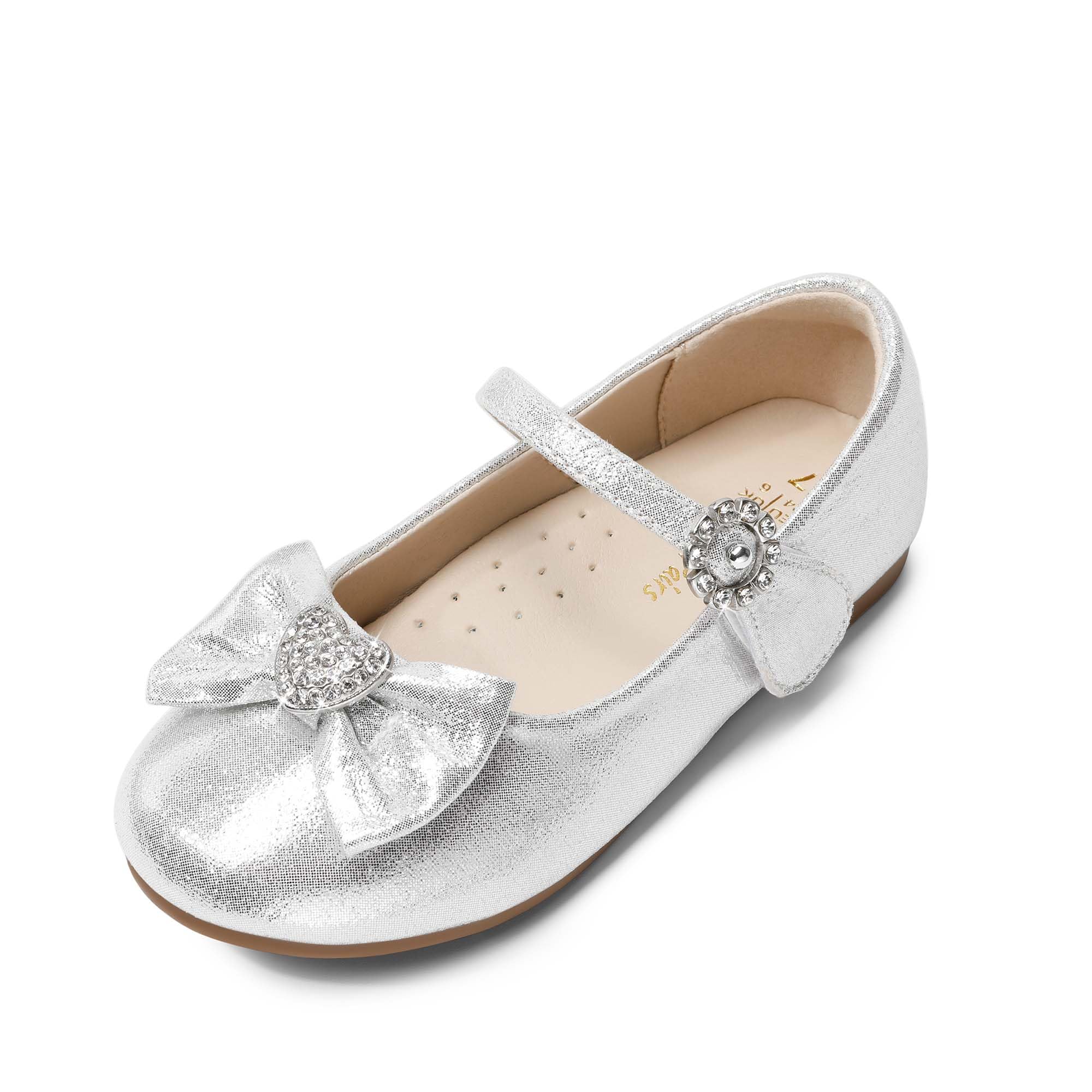 DREAM PAIRS Girls Mary Jane Dress Shoes for Toddler Heart Rhinestone Front Bow Ballerina Flat (Toddler/Little Kid)
