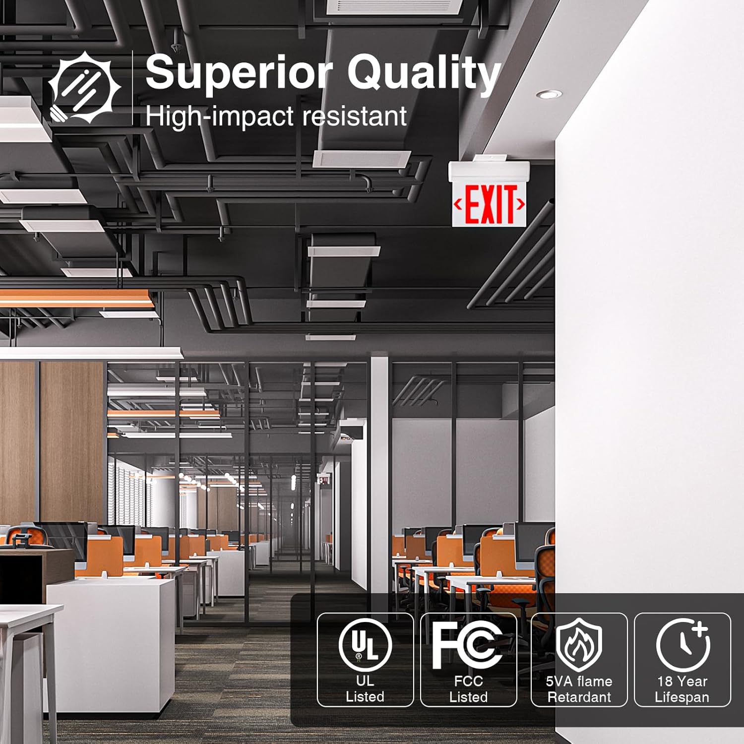 FREELICHT 6 Pack Double-Sided Exit Sign with Emergency Lights+2 Pack Commercial Exit Sign