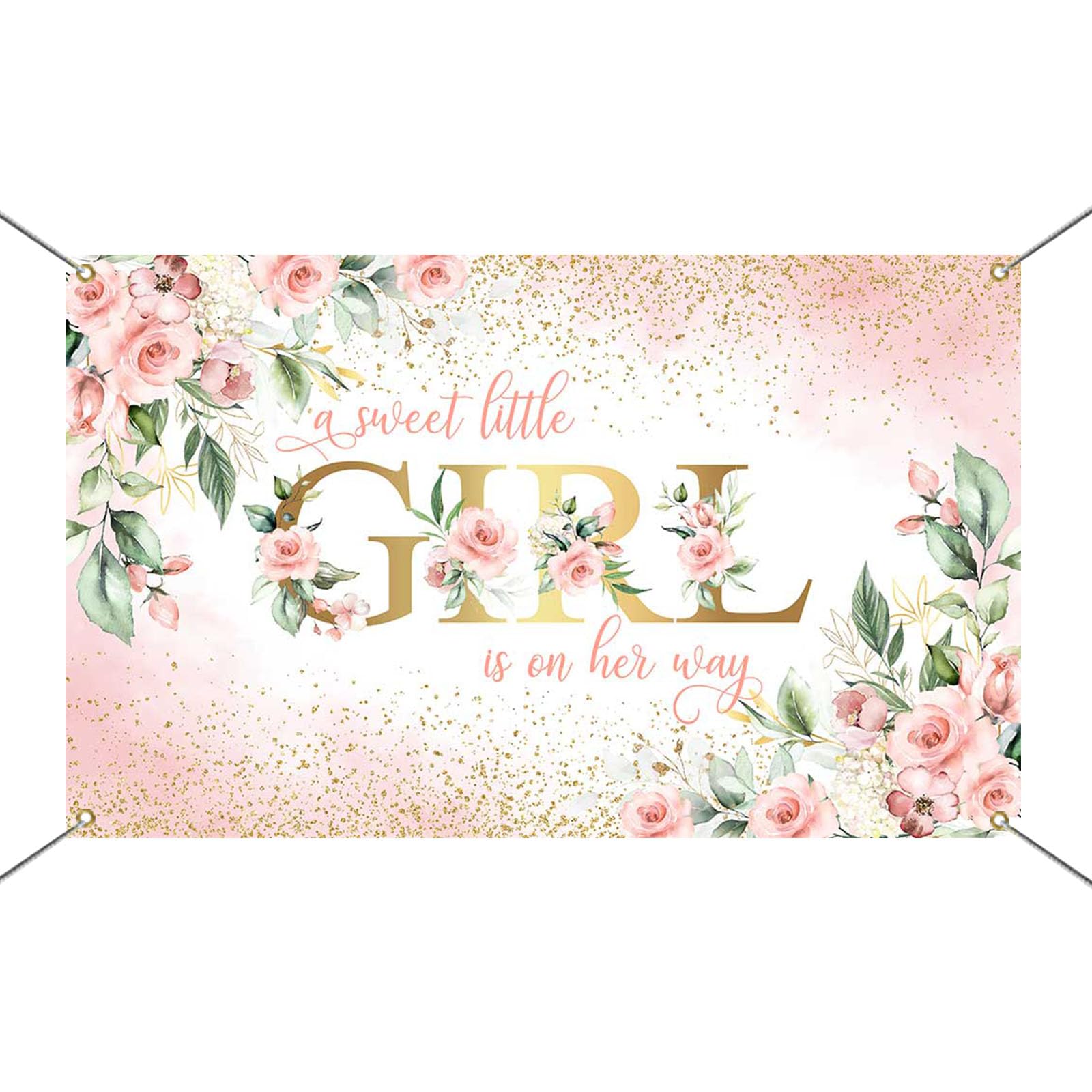 Avezano Girl Baby Shower Backdrop Banner A Sweet Little Girl is on Her Way Banner Decorations Pink Floral Girls Baby Shower Backgroud Banners Party Supplies 70.8 x 43.3 Inch - Image 2