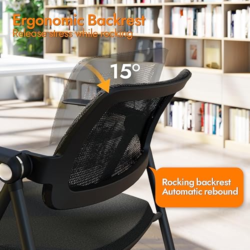 Miniatura 4 de FYLICA Silla de oficina apilable y plegable, silla de escritorio plegable con reposabrazos abatibles, malla transpirable, cojín de asiento grueso y