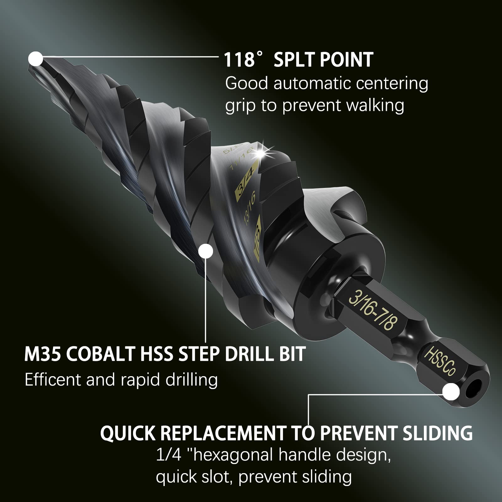Broca paso cobalto M35 (3/16"-7/8"-M35)