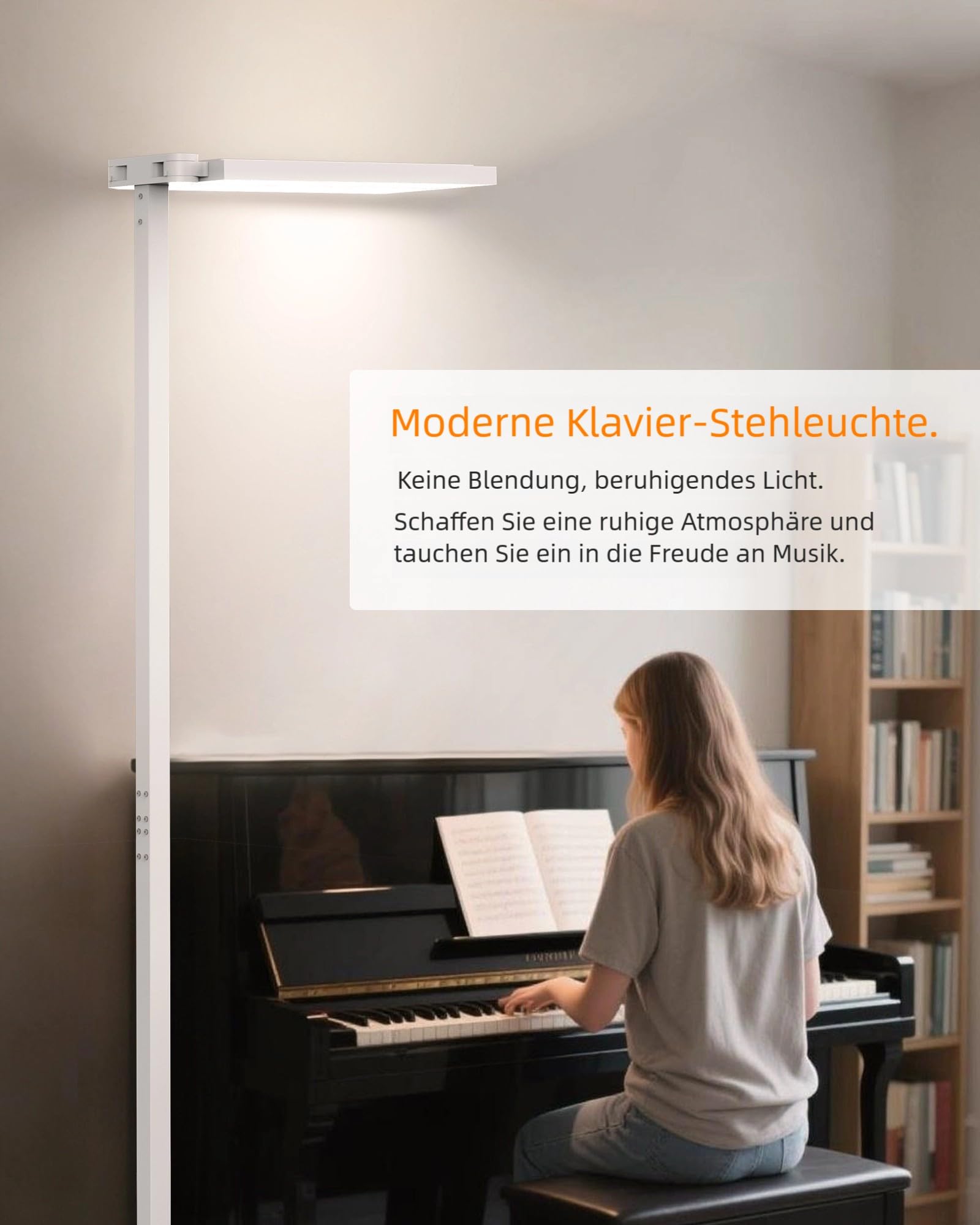 SOLLA Augenpflege Einstellbarer Kopf LED Stehlampe Büro Tageslicht, Bürolampe Stehlampe Uplight und Downlight, 80W+40W-UGR≤16,Geeignet fürBüros, Bibliotheken, Kinderzimmer, Konferenzräume-Weiß