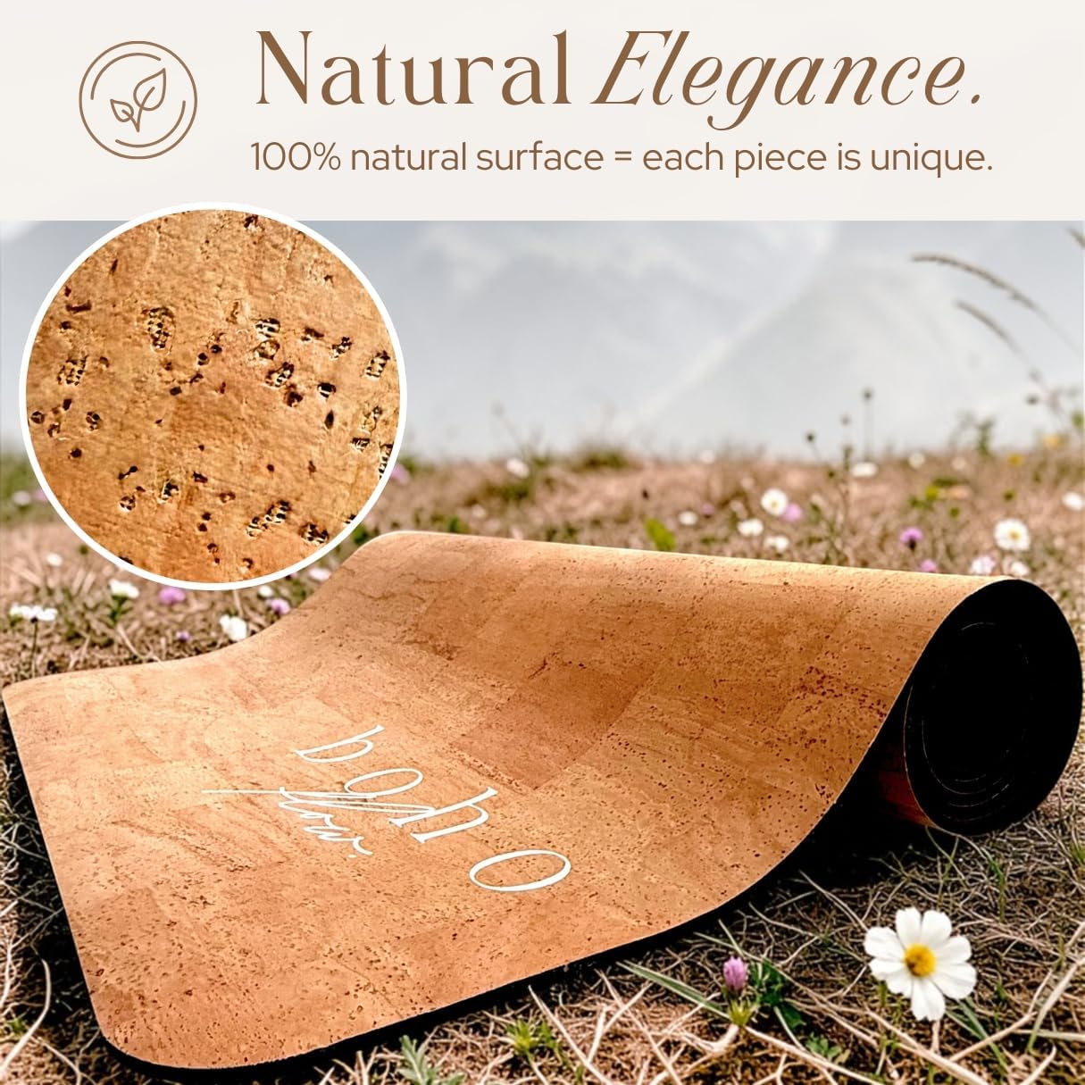Deluxe Cork Yoga Mat – Gold, Coffee or Vegan Leather Cork Surface & Natural Rubber Base – Premium Natural & Eco Friendly Materials – Includes Signature Handmade Boho Bag