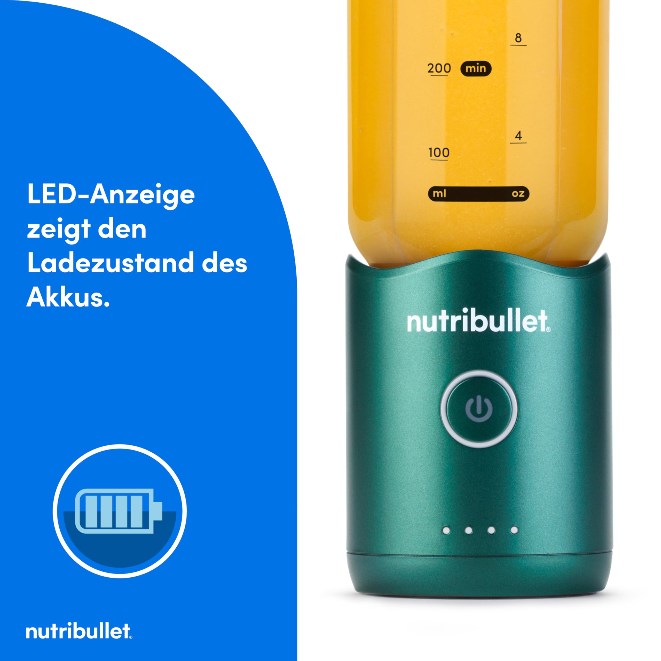 nutribullet Flex 590ml - tragbarer Smoothie-Mixer mit Trinkdeckel, zerkleinert Eis und gefrorene Früchte, USB-C, Trageschlaufe, BPA-freier Becher, leicht zu reinigen, Waldgrün (NBP013GR)