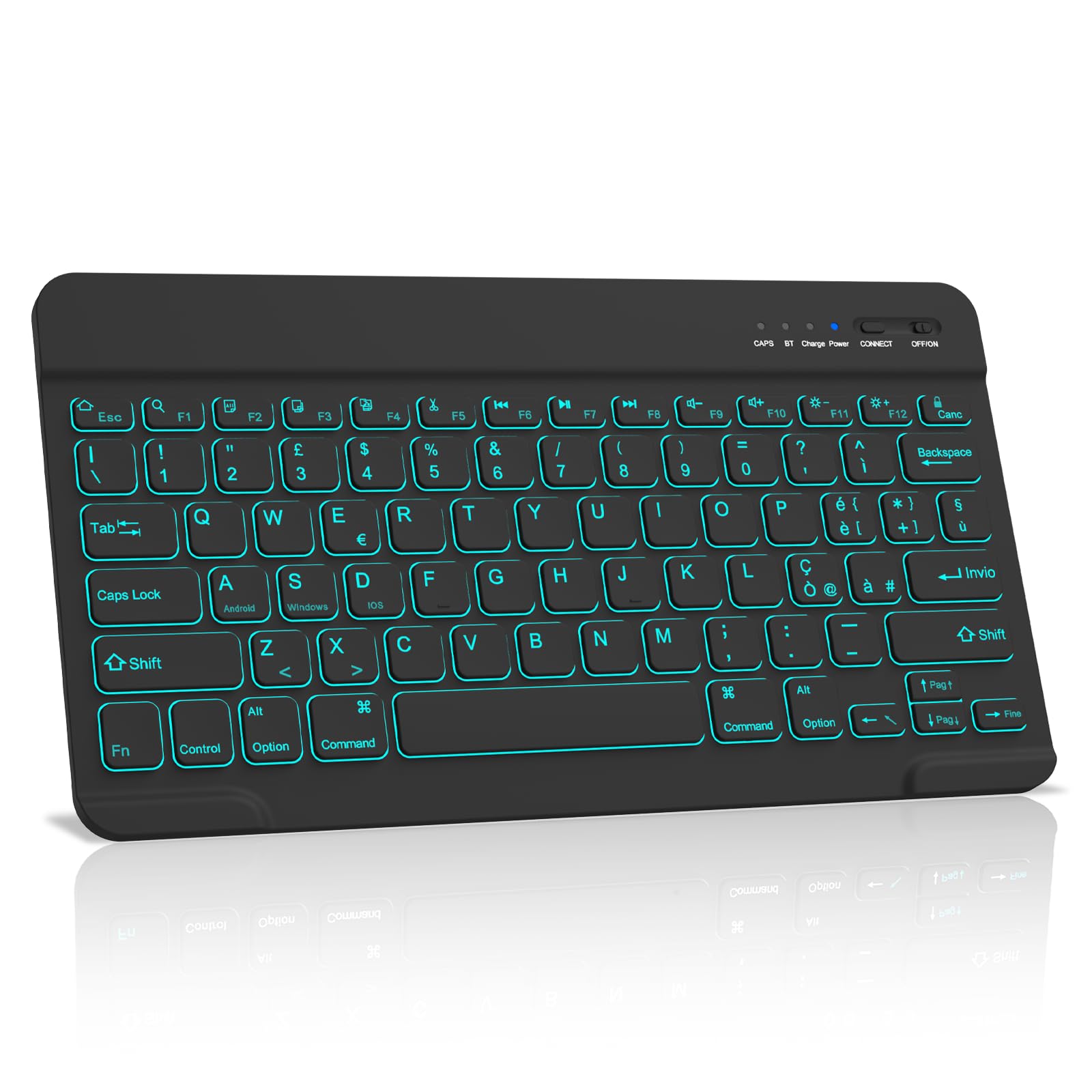 Teclado Bluetooth QWERTY Español ligero portátil negro iOS Android Windows | Portátil para iPhone ,iOS,iPad,Samsung,Lenovo,Huawei,Android,Windows,Compatible con Todos los Dispositivos con Bluetooth Global Recycled Standard Global Recycled Standard Global Recycled Standard