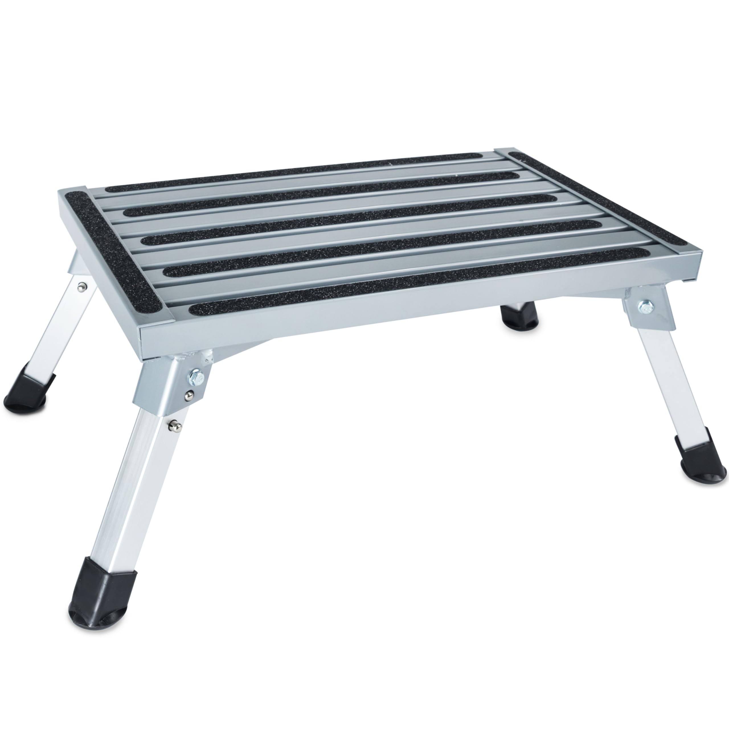 Caravan Trittstufe Klappbare Stufe aus Aluminium bis zu 150kg belastbar mit Anti-Rutsch-Trittfläche Einstiegshilfe Einzeltritt Faltbar Wohnwagen Wohnmobil Fußbank Tritt