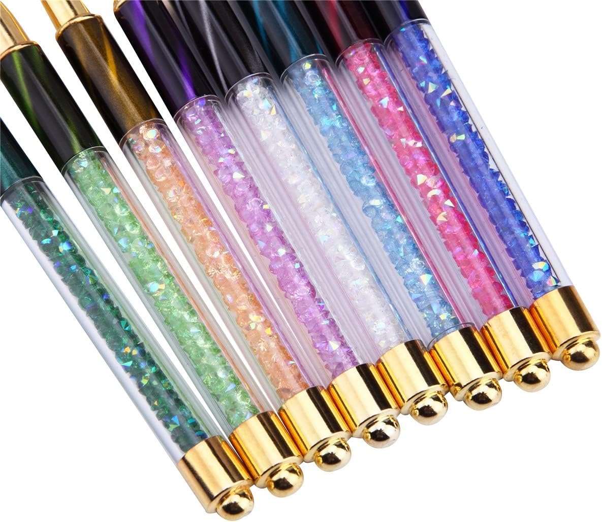 8 Pcs/Set Nail Art Rhinestone Handle Brush French Stripe Lines Pattern Acrylic Gel Extension Painting Pen Manicure Tool