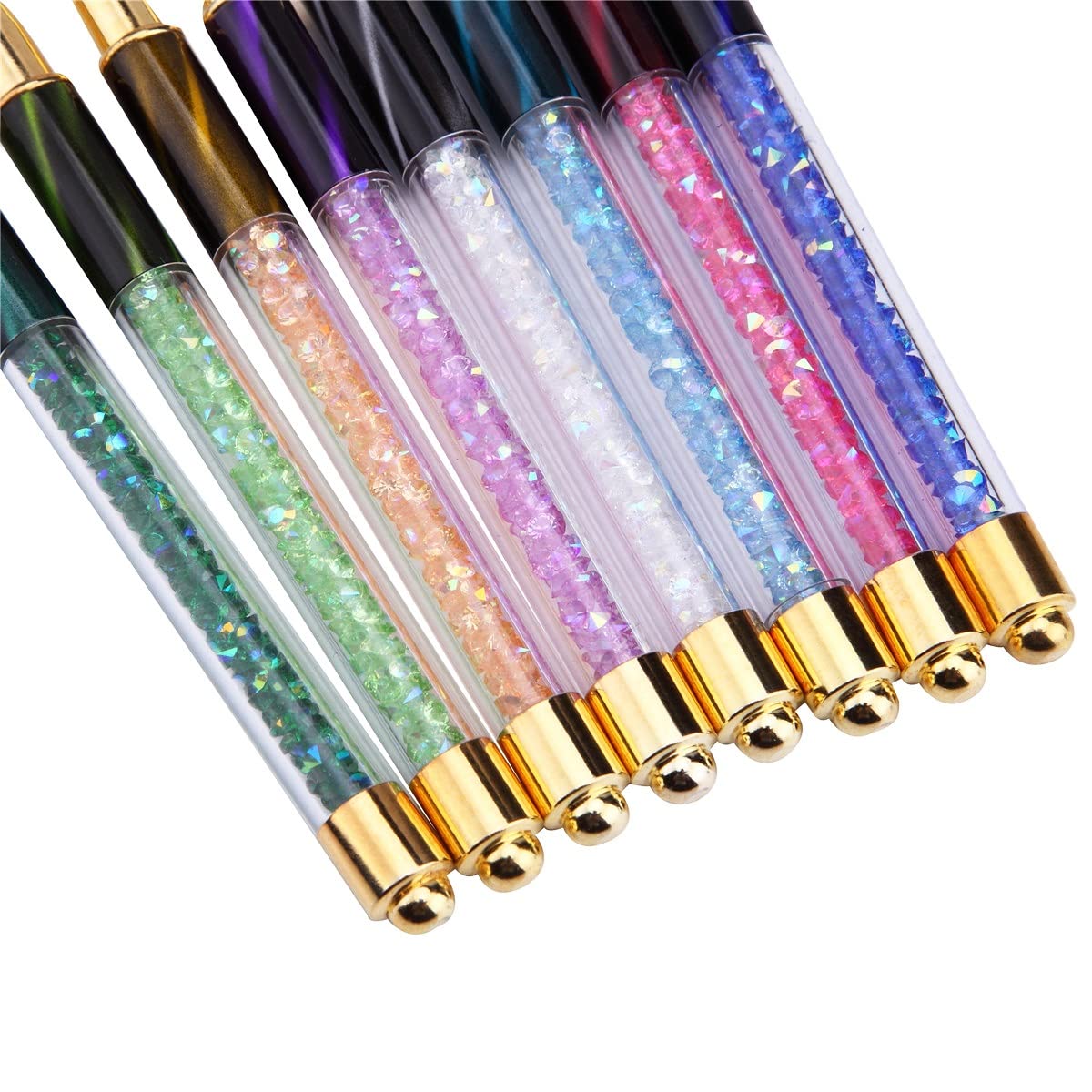 8 Pcs/Set Nail Art Rhinestone Handle Brush French Stripe Lines Pattern Acrylic Gel Extension Painting Pen Manicure Tool