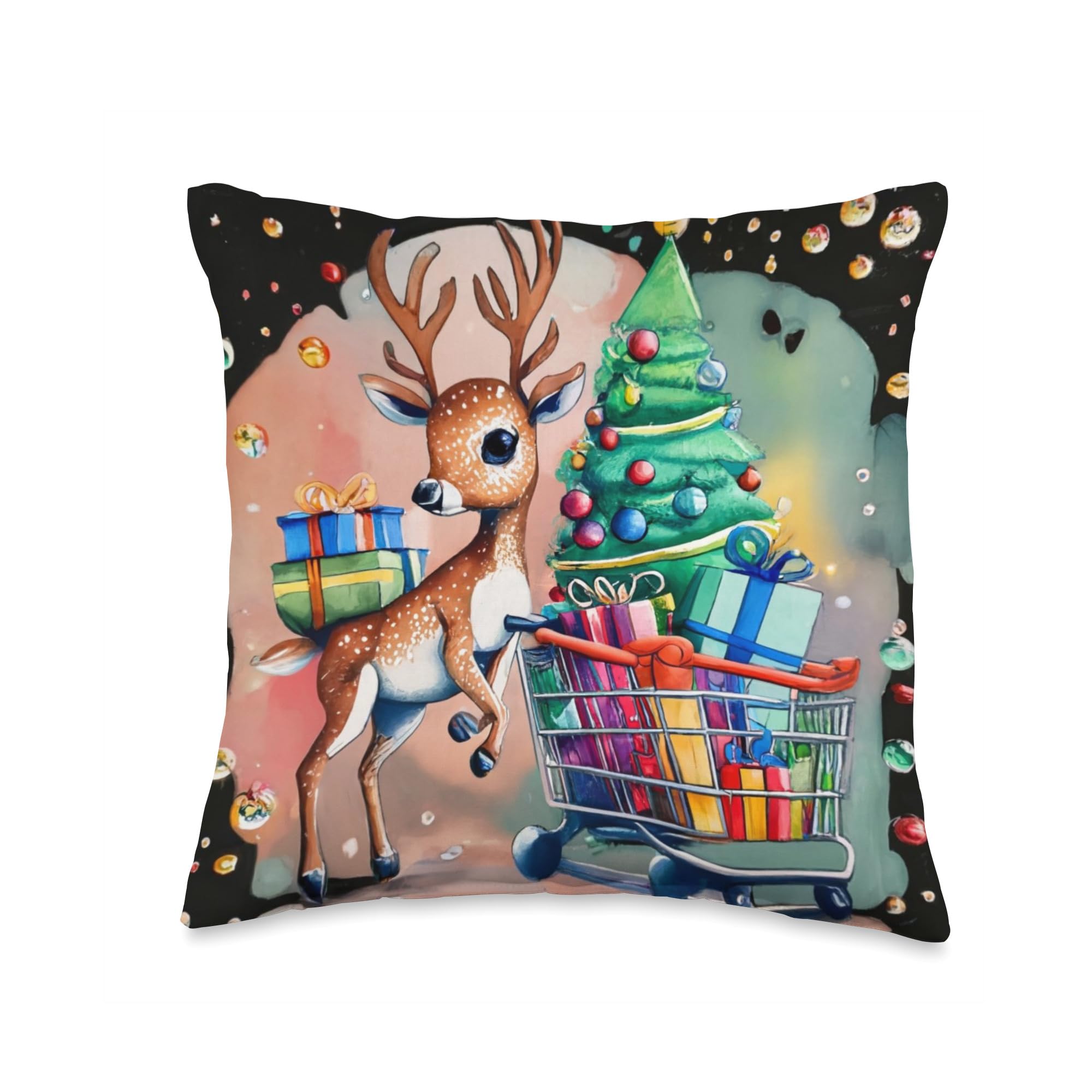 CRICUT CREATIONS WITH TORY CHRISTMAS TEES Merry Christmas Holiday Reindeer Shopping Spree Throw Pillow, 16x16, Multicolor