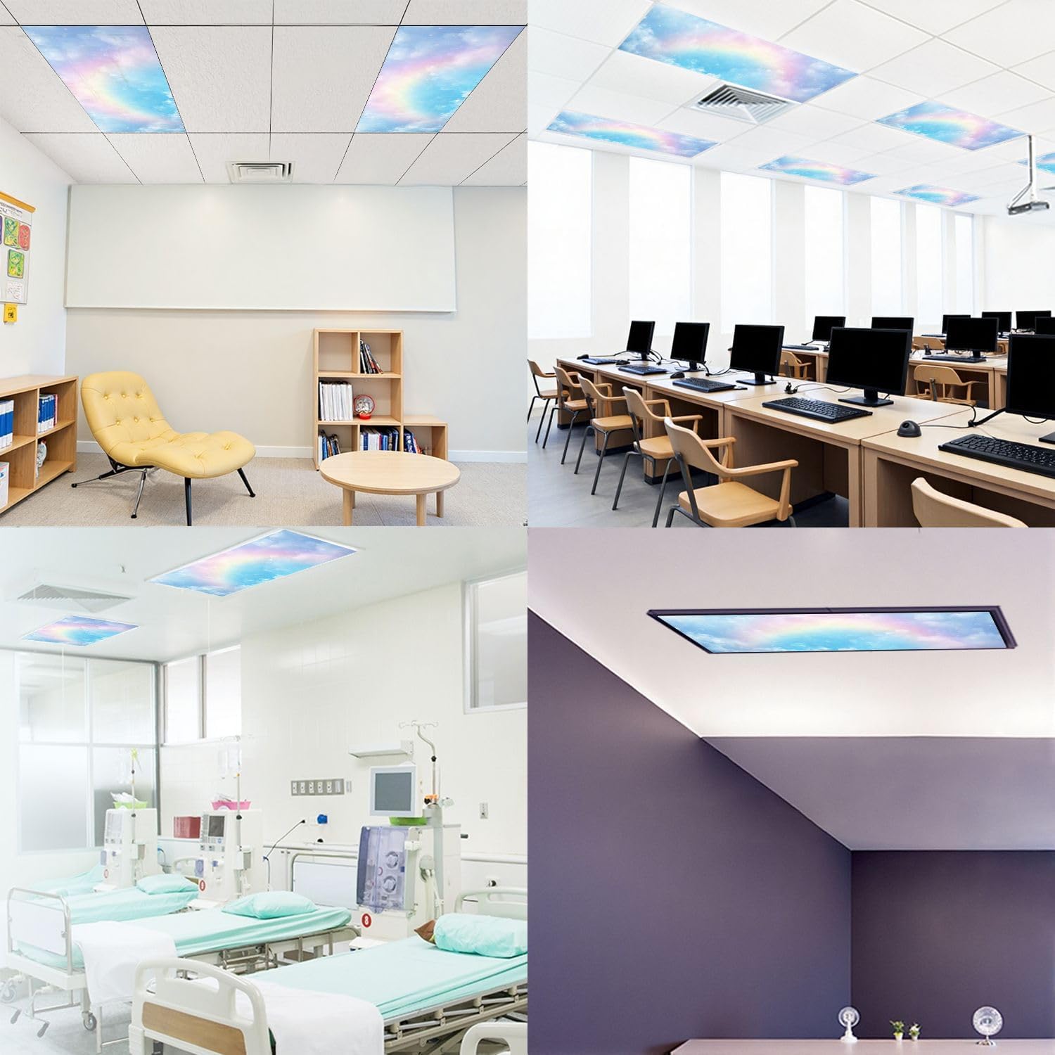 Fluorescent Light Covers for Ceiling Lights Rainbow Cloudy Sky Easy to Install Magnetic Light Filter for Classroom Office Hospitals School Home Decor