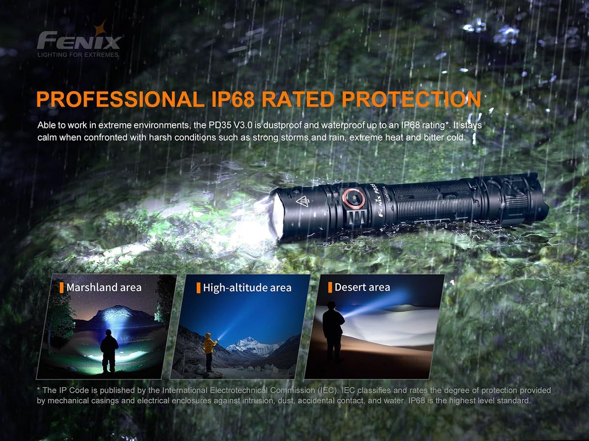 Fenix PD35 V3.0 LED-Taschenlampe, Taktische Kleine Gerade Taschenlampe, 1700 Lumen, 357m Leuchtweite, 230 Stunden Leuchtdauer, 5 Helligkeitsstufen und Strobe, IP68 Schutz, schwarz, Multi-Szenarien