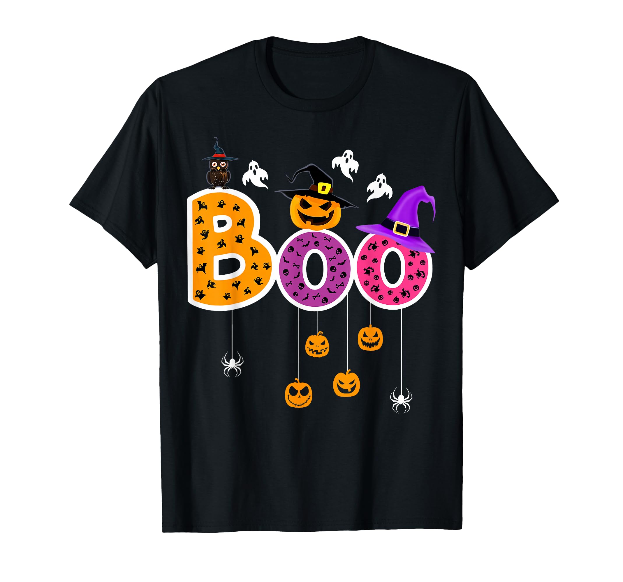 Boo Halloween Costume Spiders, Ghosts, Pumkin & Witch Hat T-Shirt