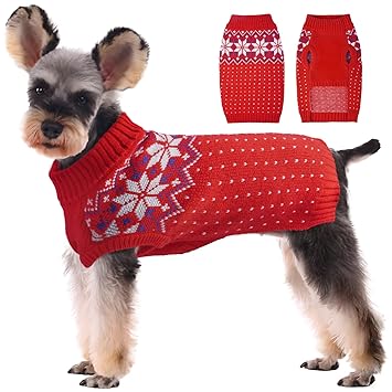 Kuoser Dog Cat Sweater, Holiday Christmas Snowflake Pet Warm Knitwear Dog Sweater Soft Puppy Clothing Dog Winter Coat, Dog Turtleneck Cold Weather Outfit Pullover for Small Medium Dogs Cats