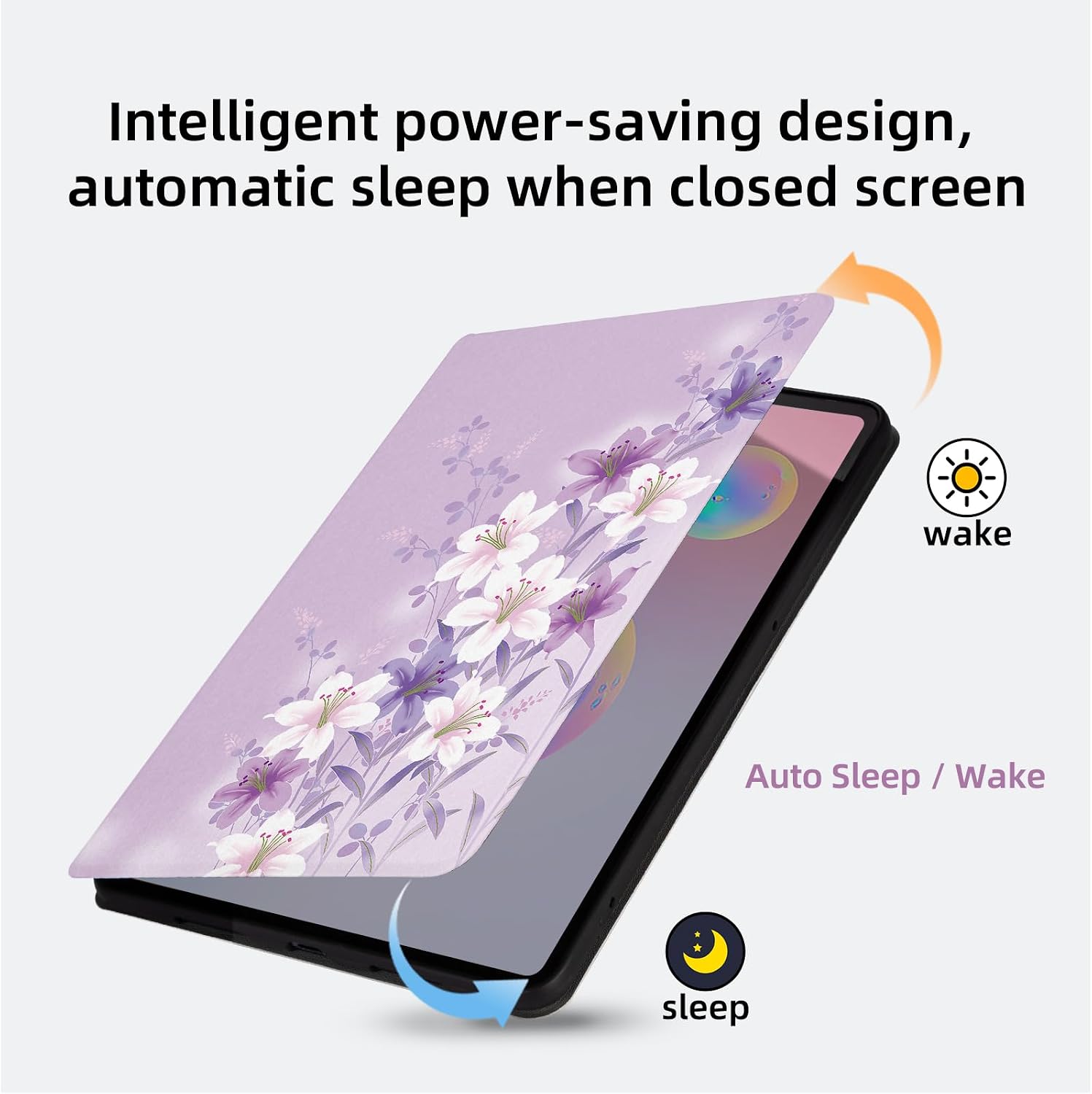 Case for Samsung Galaxy Tab S6 10.5-inch Tablet 2019 (Model: SM-T860/T865/T867) for Girls Women Multi-Angle Viewing Stand Cover Smart Back Protective Cover Auto Wake/Sleep, Purple Flower image 3