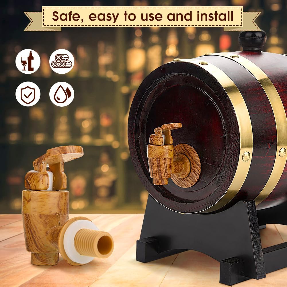 Oak Barrel Wooden Wine Schnapps Ageing Timber Storing Barrel with Holder Built-in Aluminum Foil Liner for Storing Beer Wine Bourbon Brandy Hot Sauce & More 1.5 L / 3 L (Wine red, 1.5L)