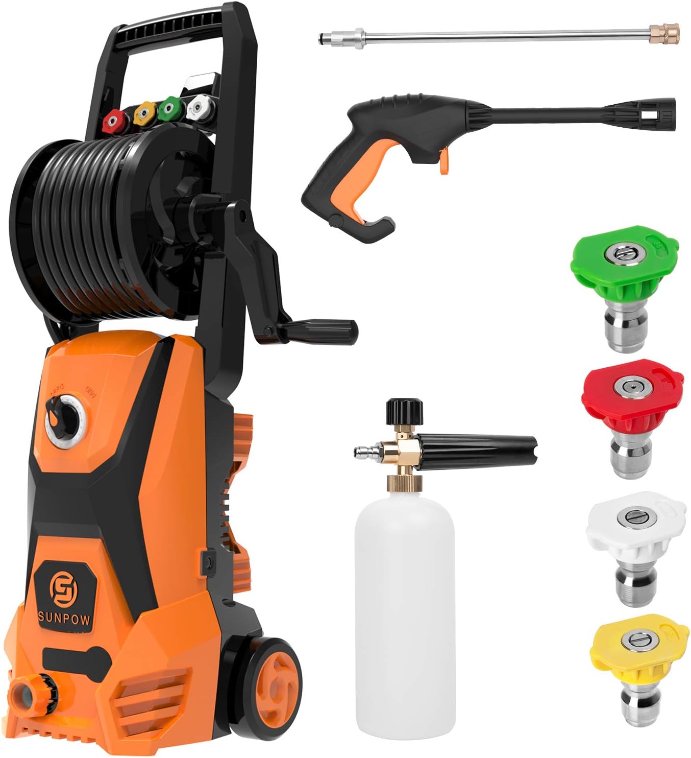 Power Washer, SUNPOW Pressure Washer 2500 Max PSI 1.8GPM Electric Portable High Pressure Cleaner Machine with 4 Nozzles, Foam Cannon and Hose Reel, for Homes, Cars, Driveways, Fences, Patios…