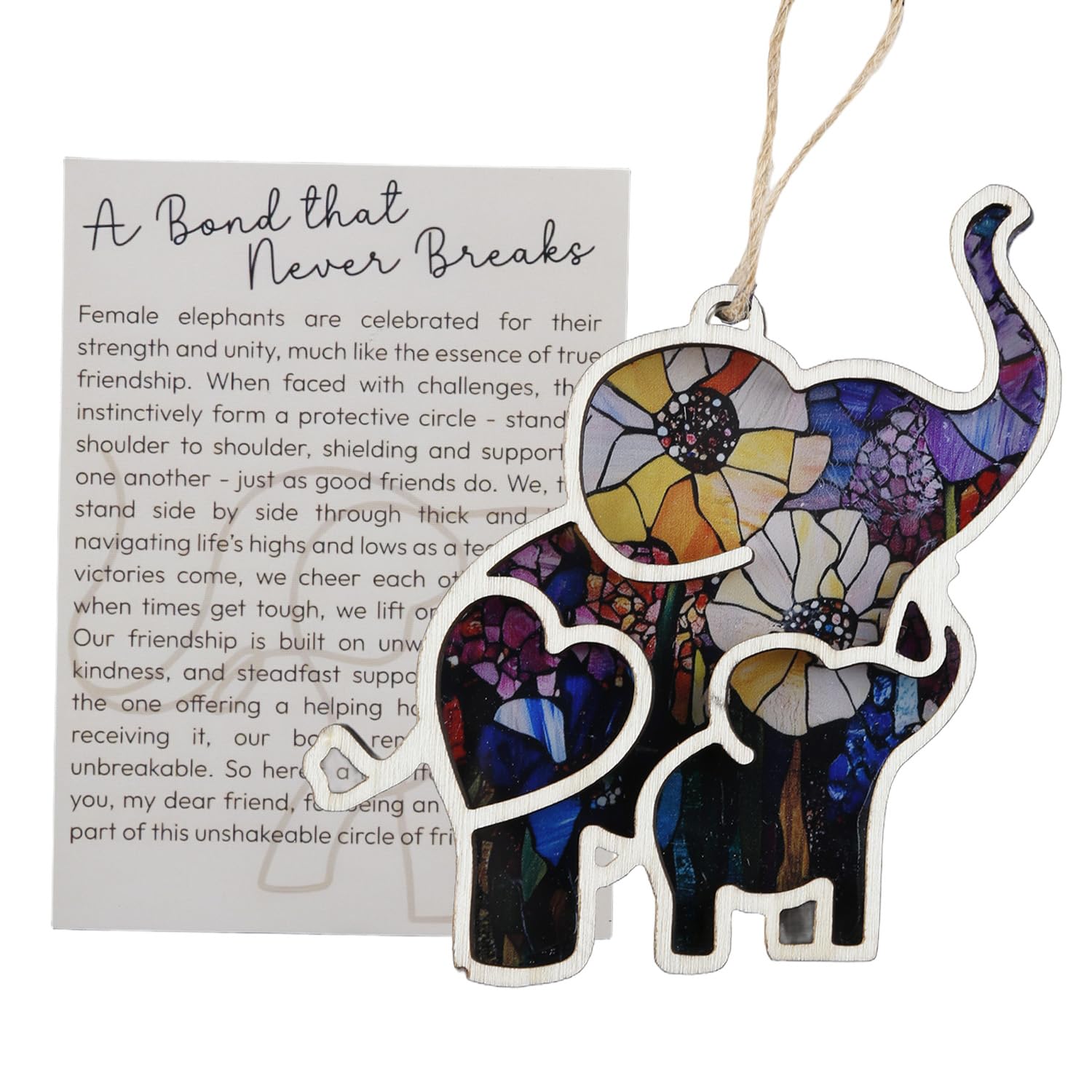 Wellrun Friendship Elephant Ornament with Story Card,Meaningful Wooden Elephant for Women,Sisterhood,Office,Home & Christmas Decorations(Style A)