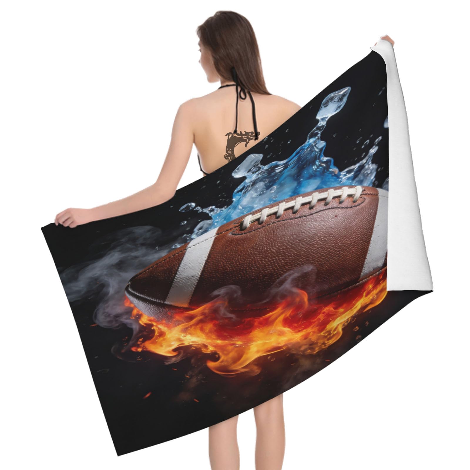 Leichong 3D Rugby Ball Beach Towel Microfiber Soft Quick Dry for Adults, Sports Pattern Bath Towel Lightweight Soft Absorbent for Travel Swimming Pool Sports, 75 x 150 cm